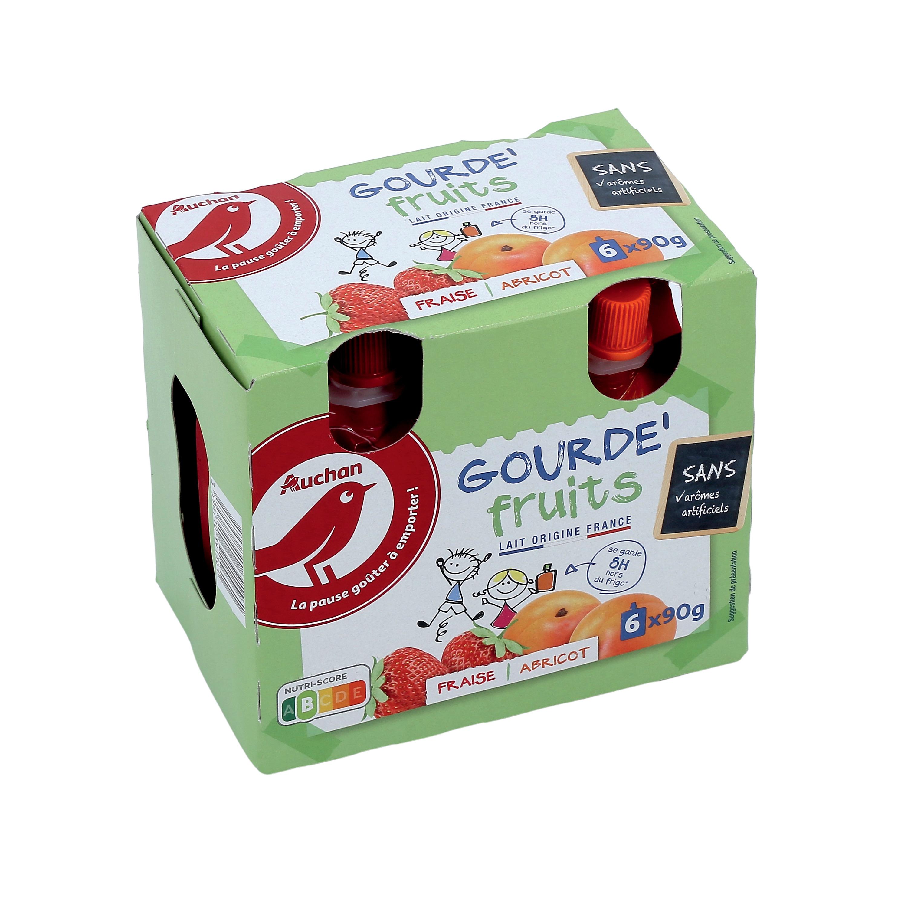 Voir la diapositive 2 : AUCHAN Yaourt à boire en gourde panaché 6x90g