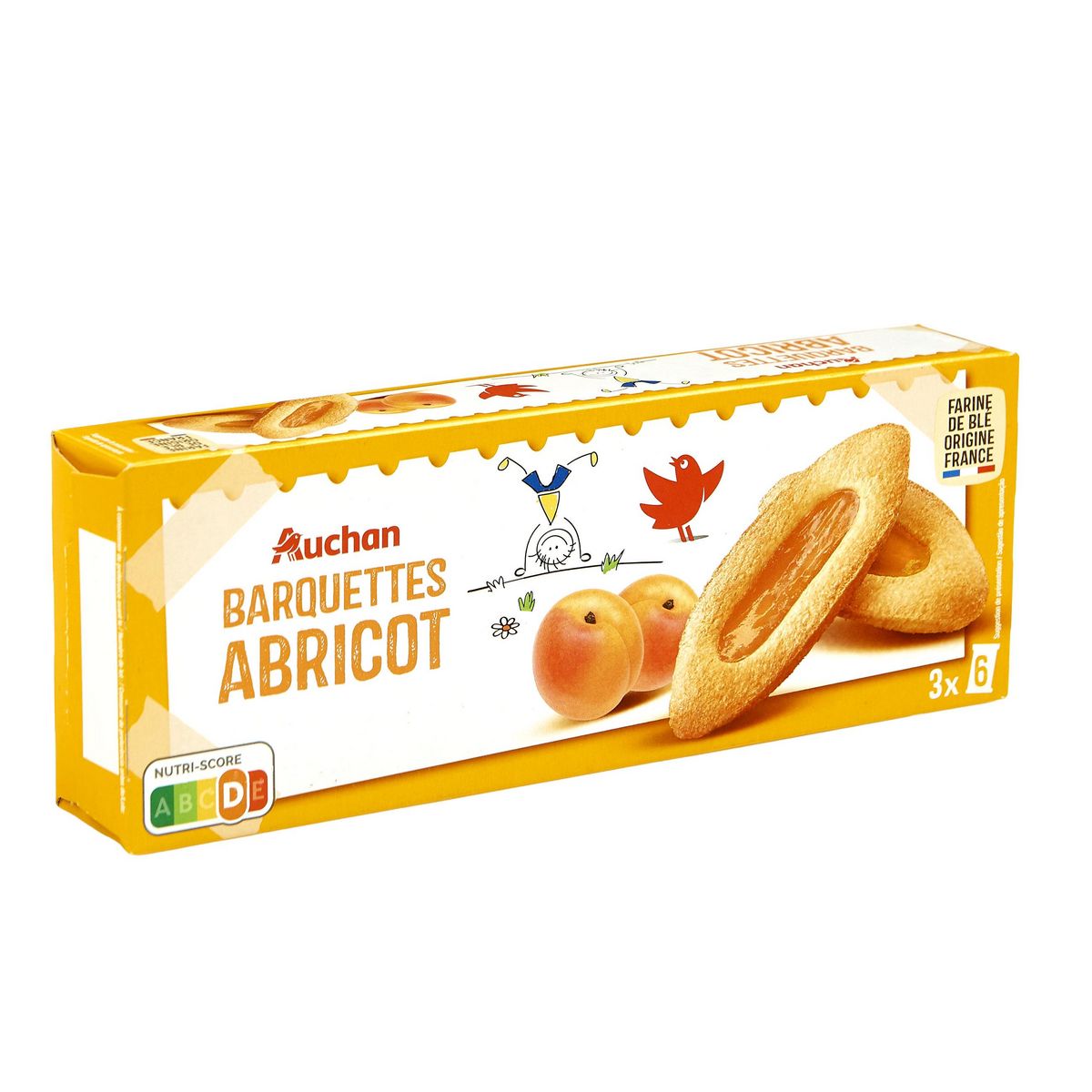 AUCHAN Barquettes goût abricot sachets fraîcheur 3x6 biscuits 120g