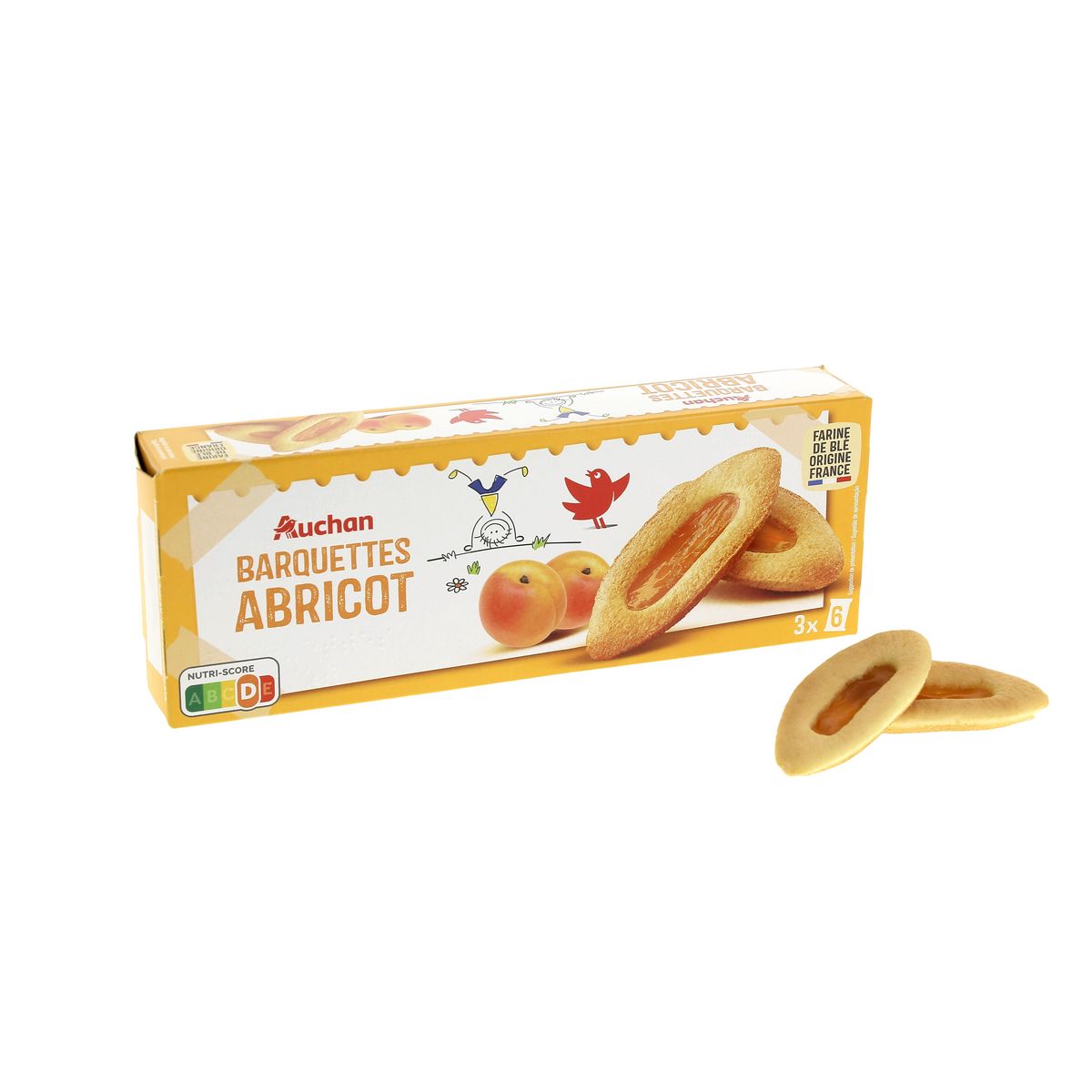 AUCHAN Barquettes goût abricot sachets fraîcheur 3x6 biscuits 120g