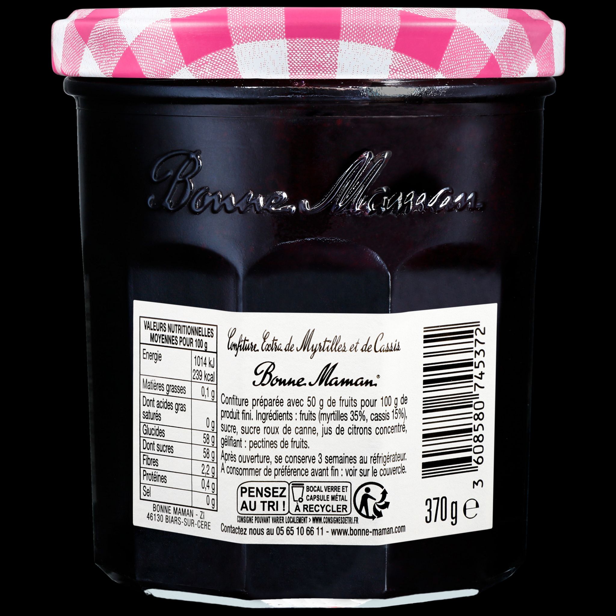 Voir la diapositive 3 : BONNE MAMAN Confiture myrtilles et cassis 370g