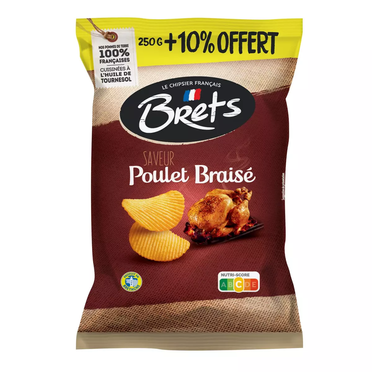 BRETS Chips ondulées saveur poulet braisé  250g + 10% offert 