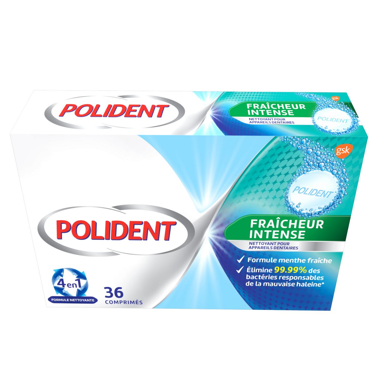 POLIDENT Comprimés quotidiens fraîcheur intense pour appareils dentaires 36 comprimés