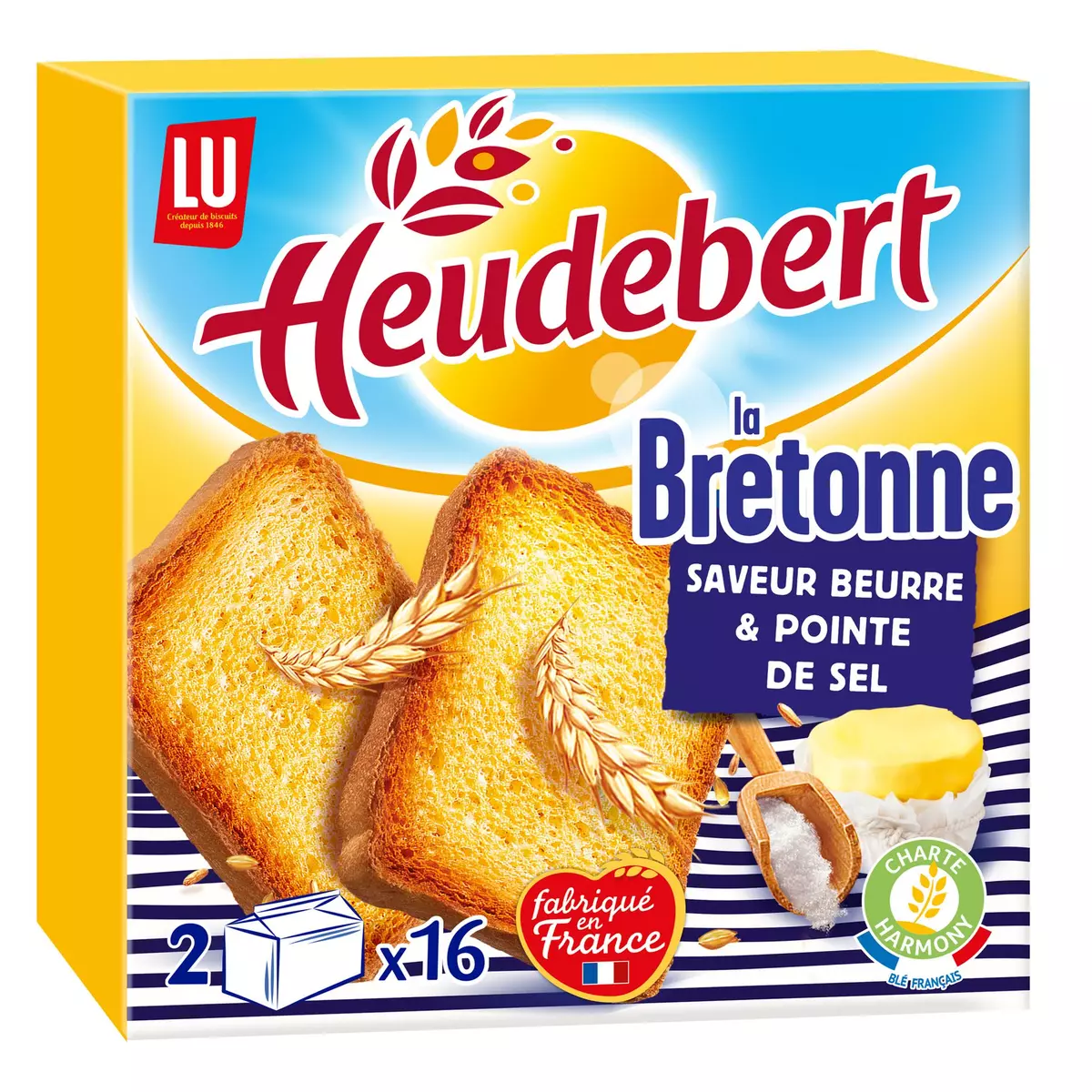 HEUDEBERT Biscottes la Bretonne saveur beurre et pointe de sel 2x16 biscottes 290g