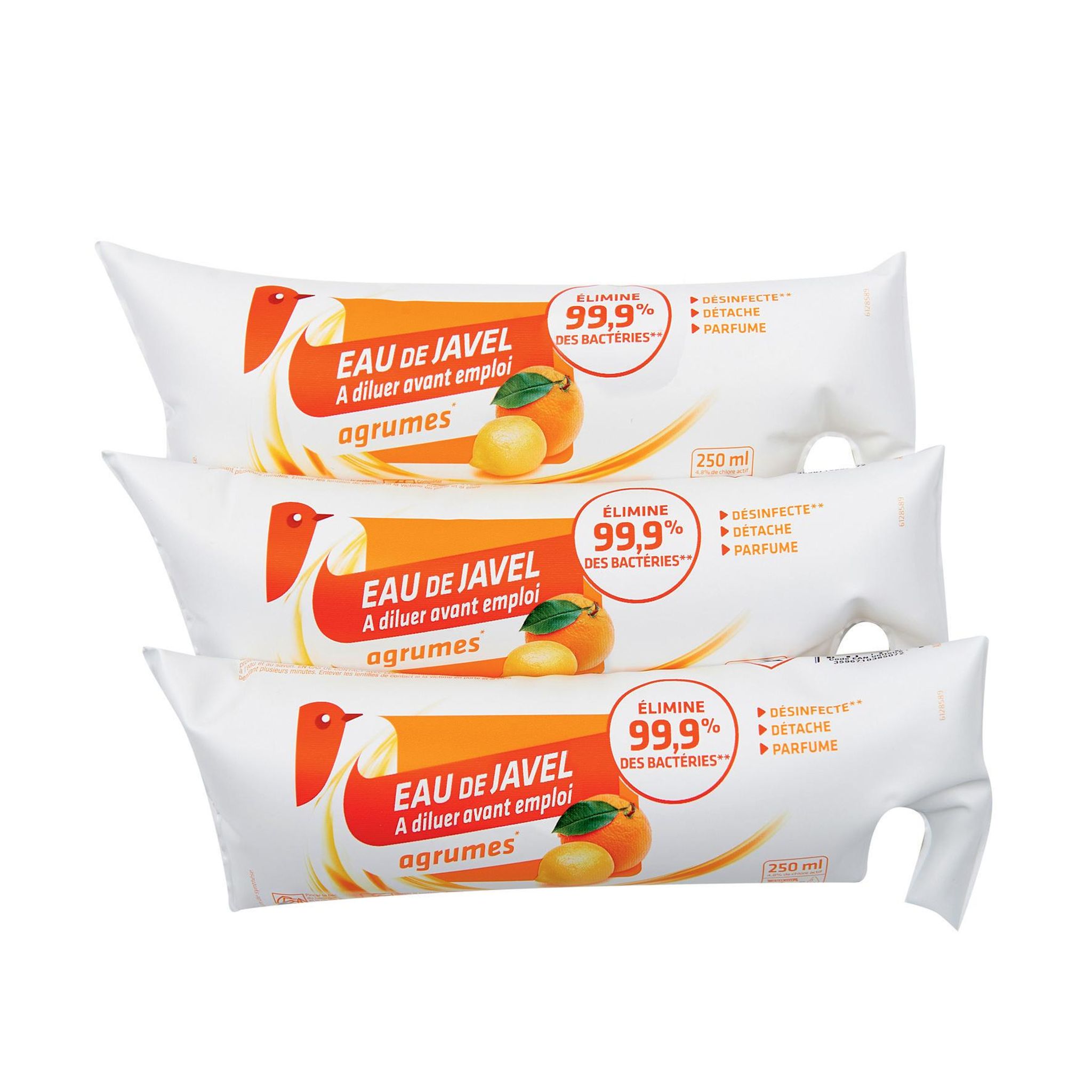 Voir la diapositive 2 : AUCHAN Berlingots recharges eau de javel aux agrumes à diluer 3x250ml