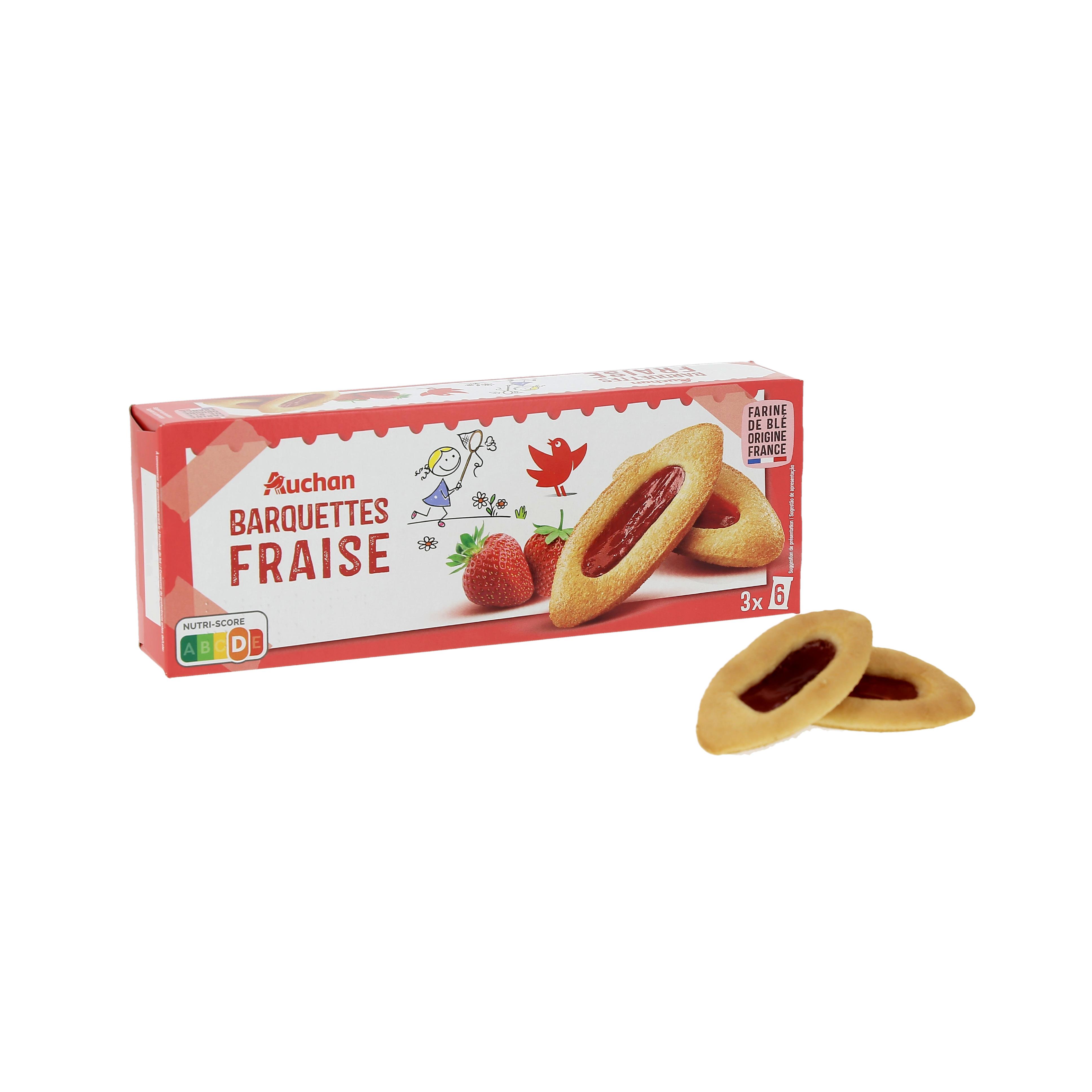 Voir la diapositive 4 : AUCHAN Barquettes à la fraise sachets fraîcheur 3x6 biscuits 120g