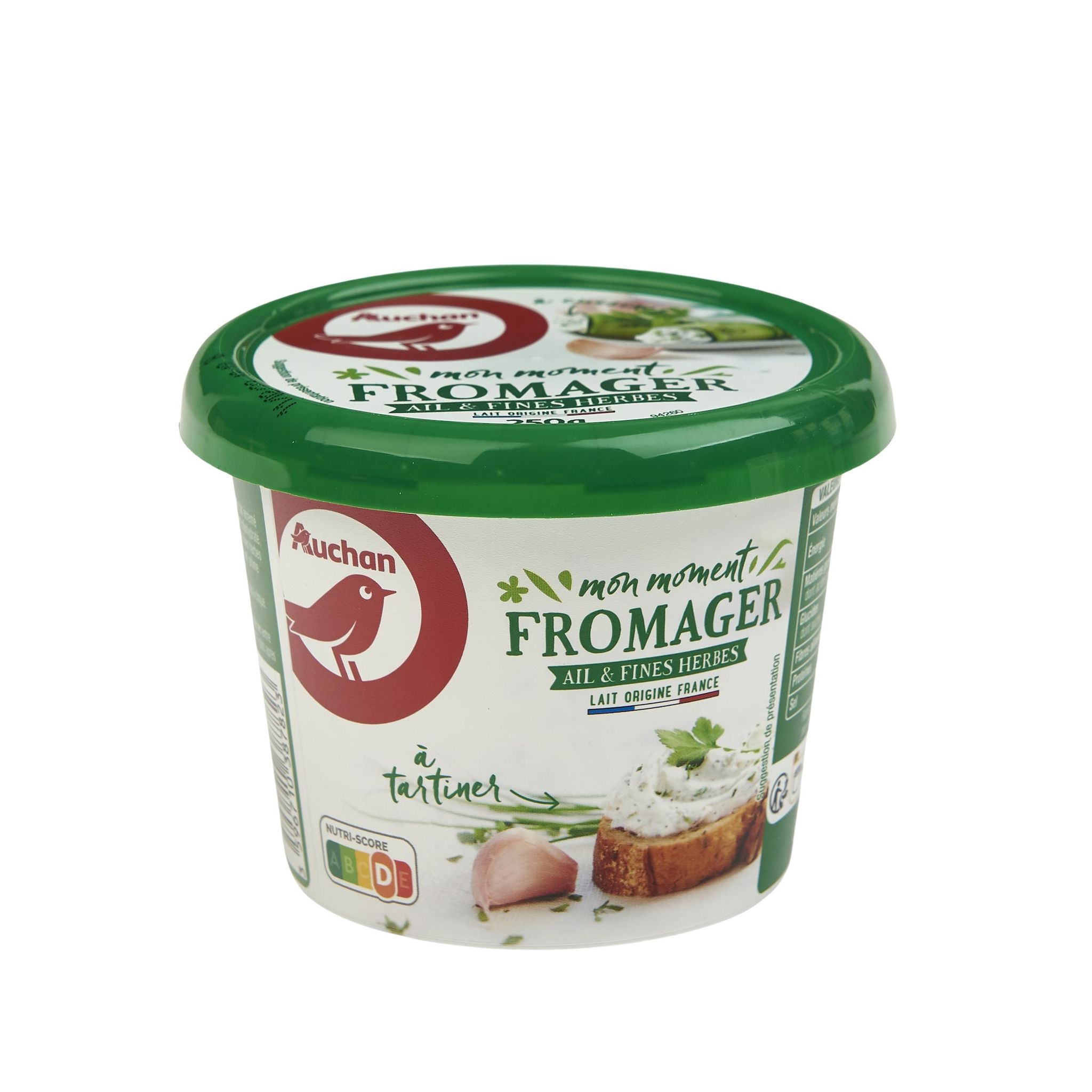 Voir la diapositive 2 : AUCHAN Fromage à tartiner à l'ail & fines herbes 250g