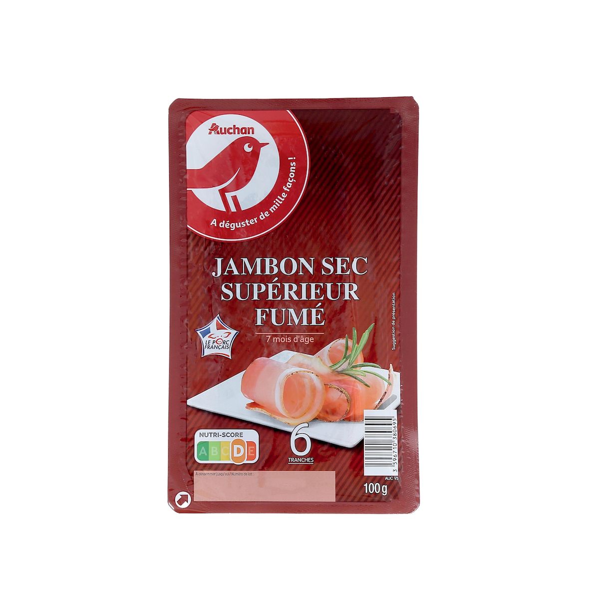 AUCHAN Jambon sec supérieur fumé 6 tranches 100g