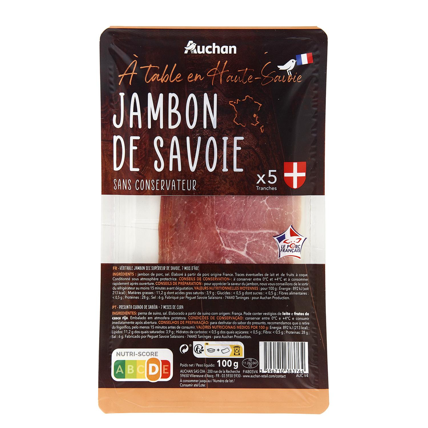 Voir la diapositive 2 : AUCHAN TERROIR Jambon de Savoie 5 tranches 100g