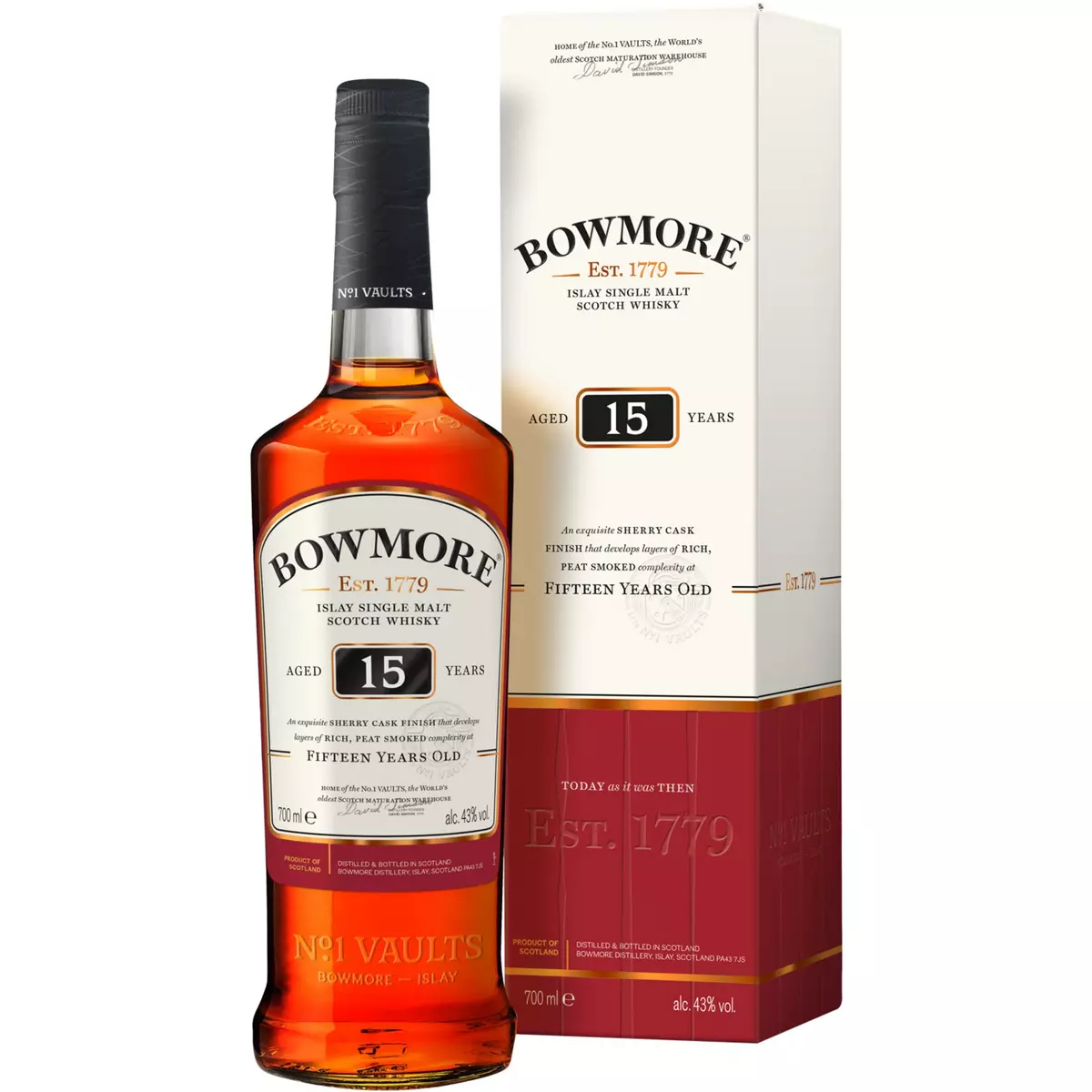 BOWMORE Scotch whisky ecossais Darkest 43%  15 ans avec étui 70cl