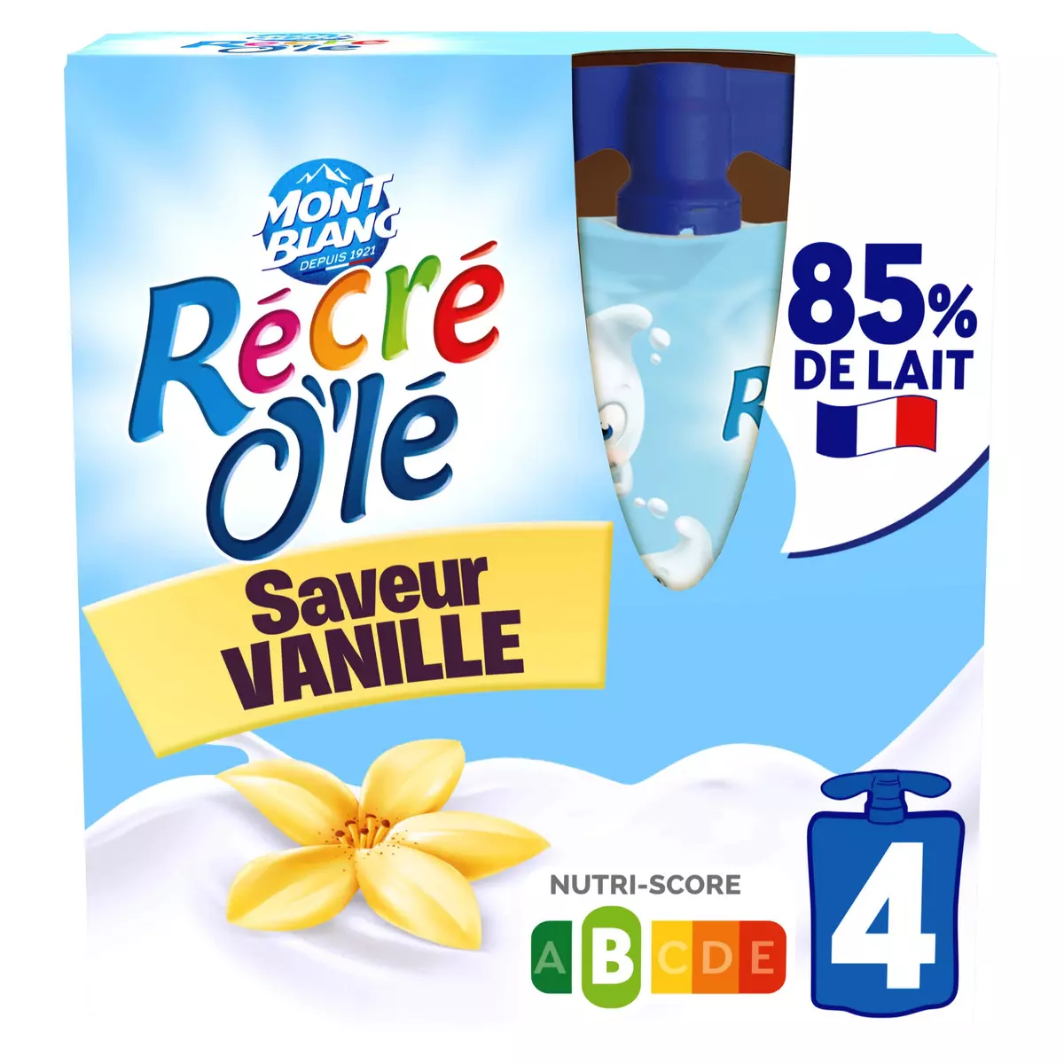 RÉCRÉ OLÉ Goûter laitier en gourde saveur vanille 4x85g