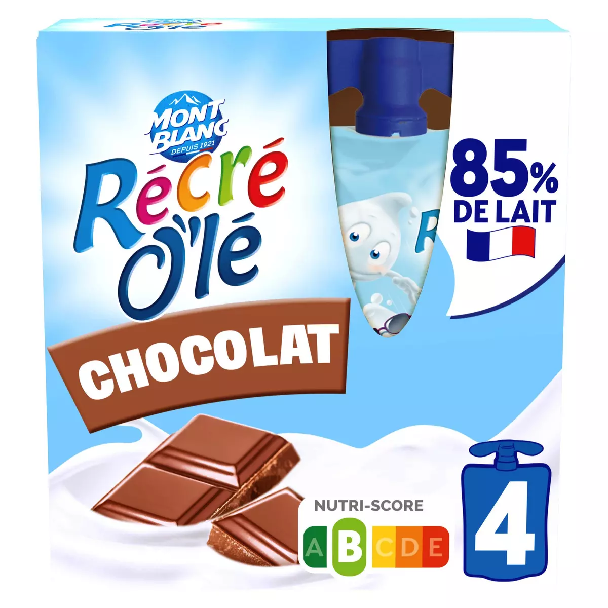 RÉCRÉ OLÉ Goûter laitier en gourde saveur chocolat 4x85g