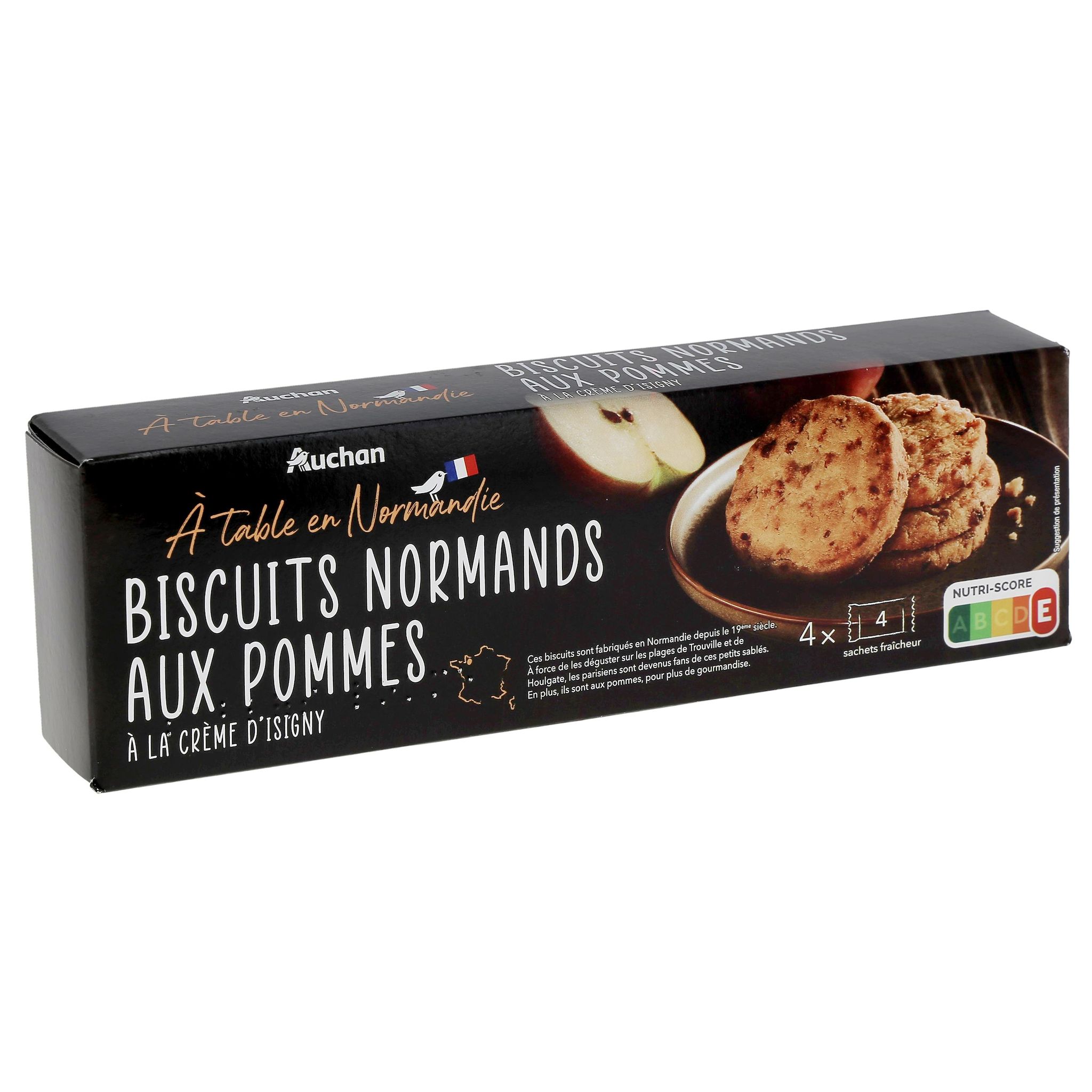 Voir la diapositive 4 : AUCHAN TERROIR Biscuits sablés normands aux pommes et crème d'Isigny, sachets fraîcheur 4x4 biscuits 150g