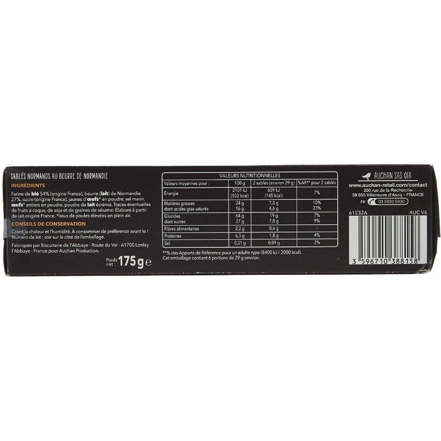 Voir la diapositive 2 : AUCHAN TERROIR Biscuits sablés normands au beurre de Normandie 12 biscuits 175g