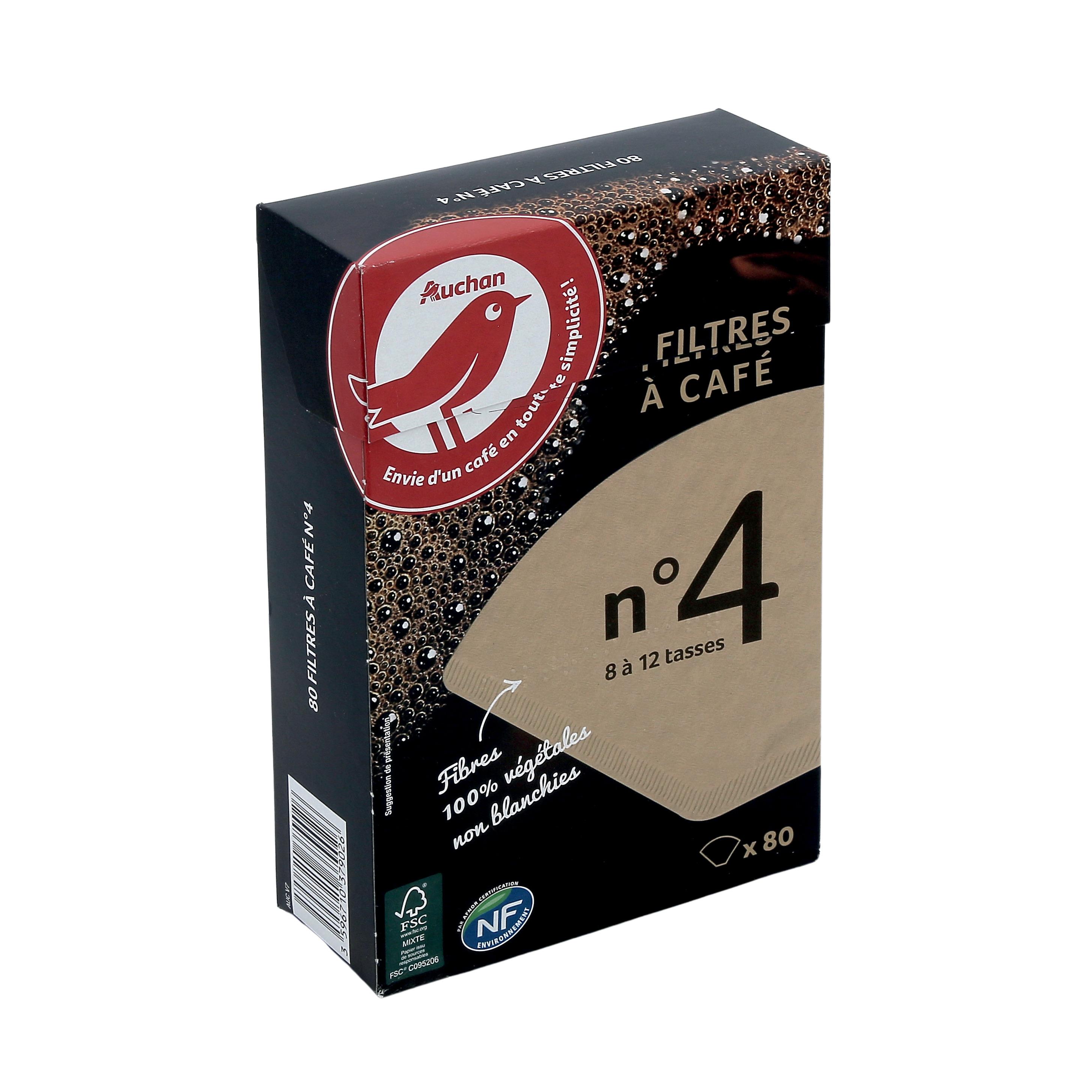 Voir la diapositive 2 : AUCHAN Filtres à café bruns non blanchis n°4 80 filtres 8-12 tasses