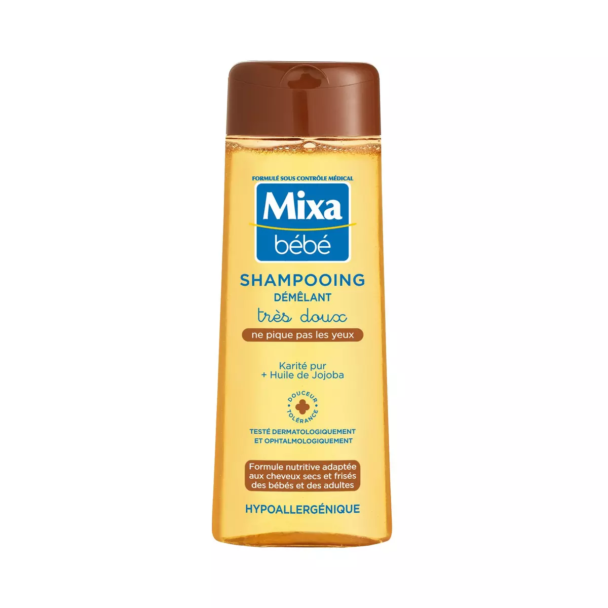 MIXA BEBE Shampooing démêlant hypoallergénique karité pur et huile de Jojoba pour cheveux secs et frisés 250ml