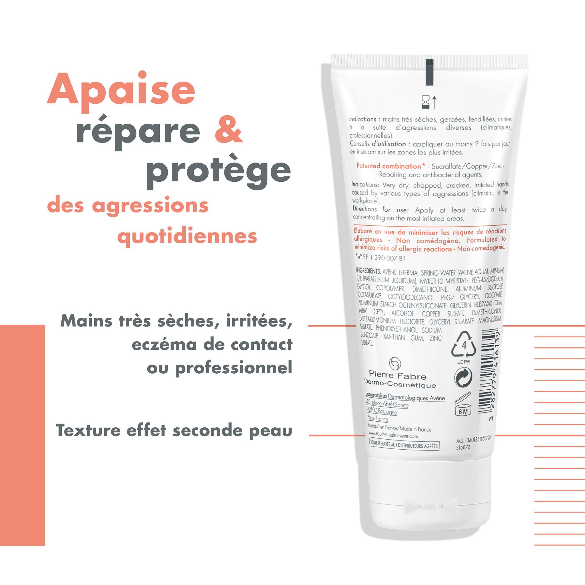 Voir la diapositive 2 : AVÈNE Cicalfate crème réparatrice isolante mains très sèches et irritées 100ml
