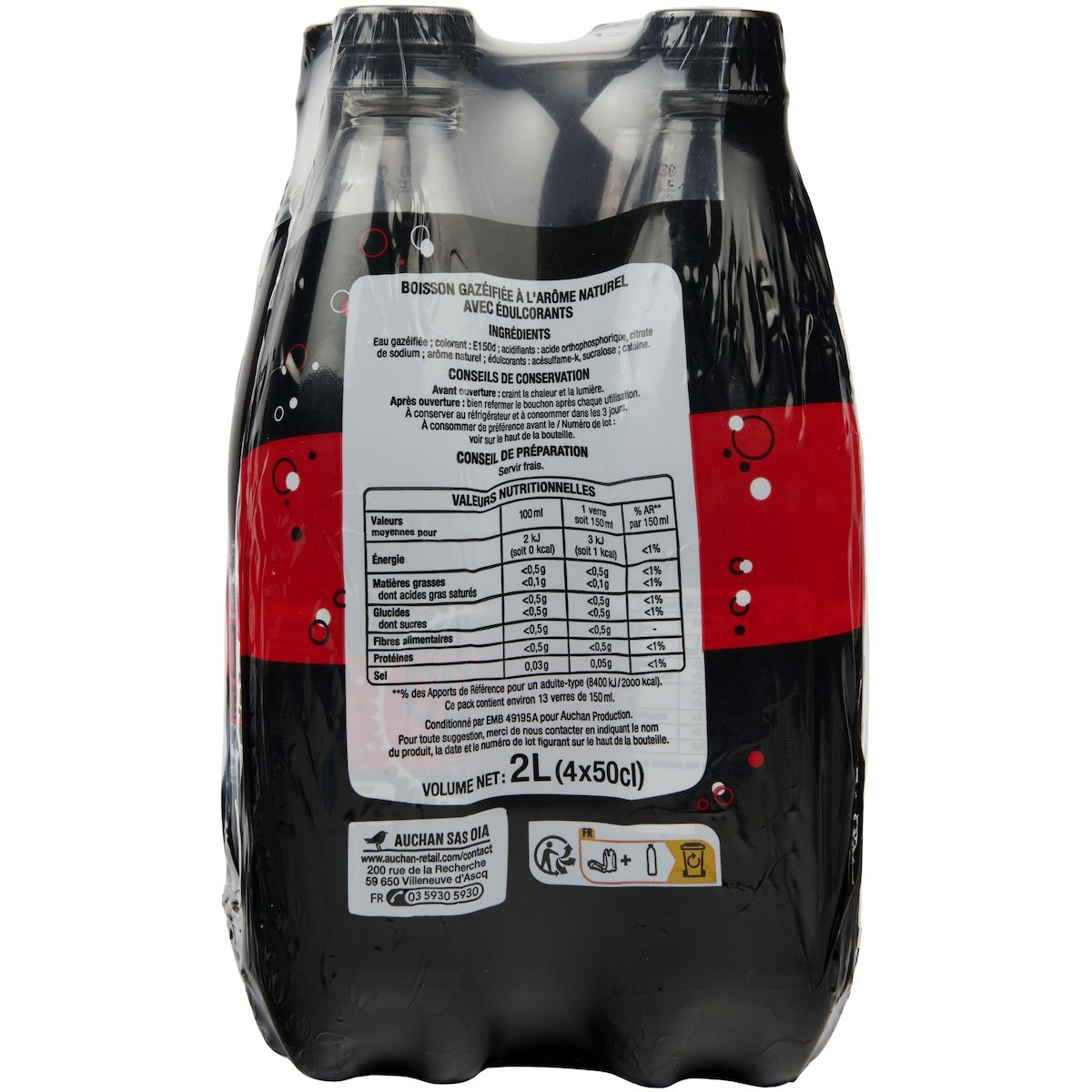 AUCHAN Planet cola boisson gazeuse aux extraits végétaux zéro sucre 4x50cl