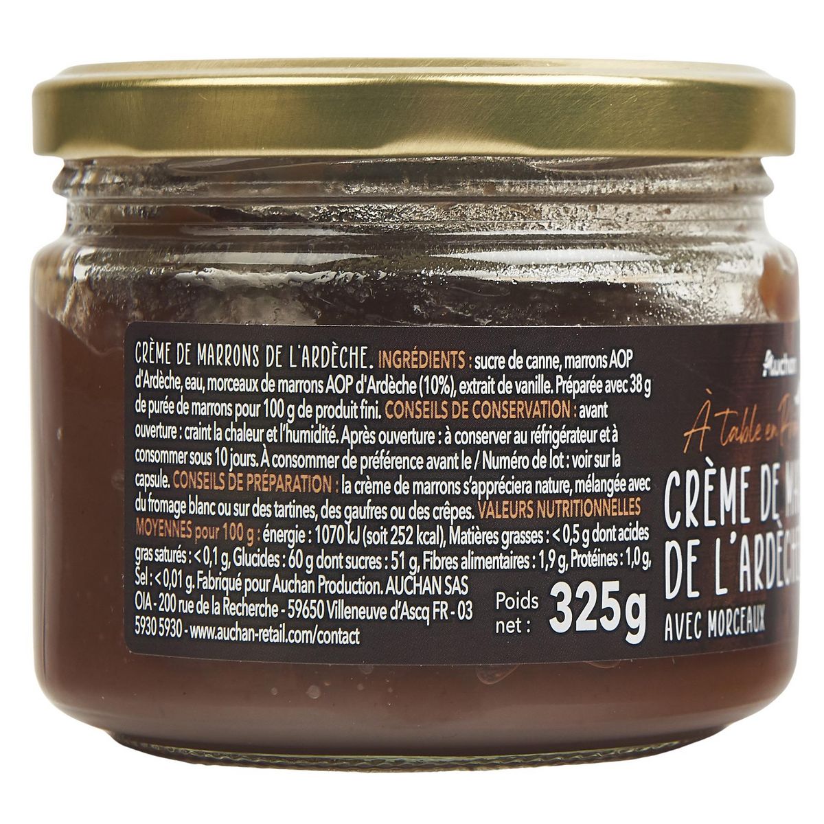 AUCHAN TERROIR Crème de marrons de l'Ardèche au sucre de canne 325g