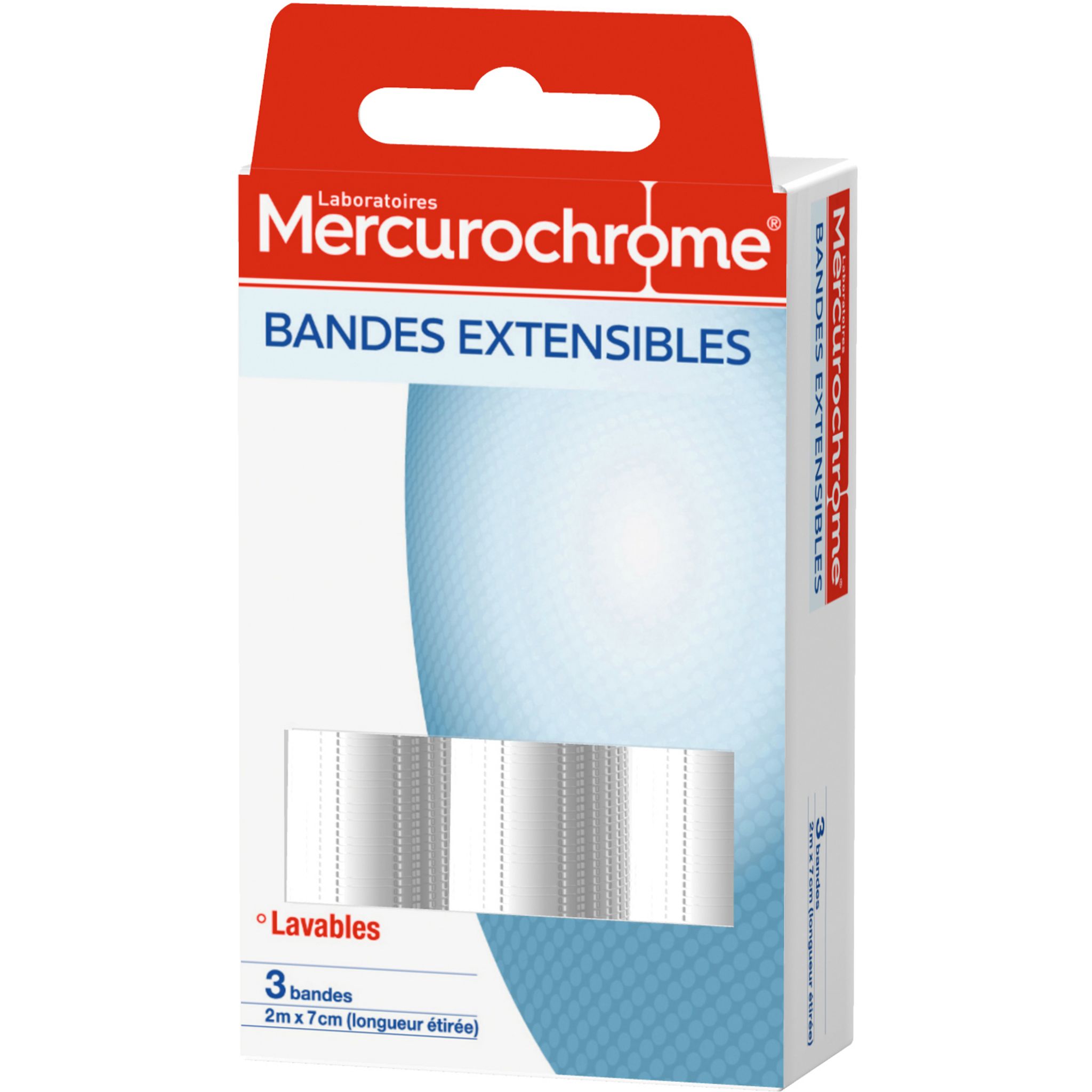 Voir la diapositive 2 : MERCUROCHROME Bandes extensibles lavables 2mx7cm 3 bandes