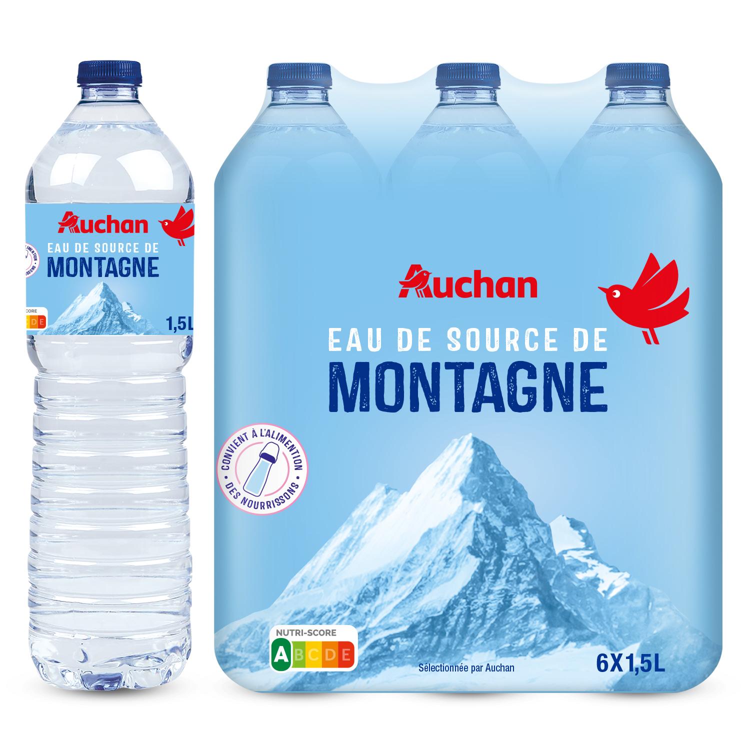 Voir la diapositive 2 : AUCHAN Eau de source de montagne 6x1,5l