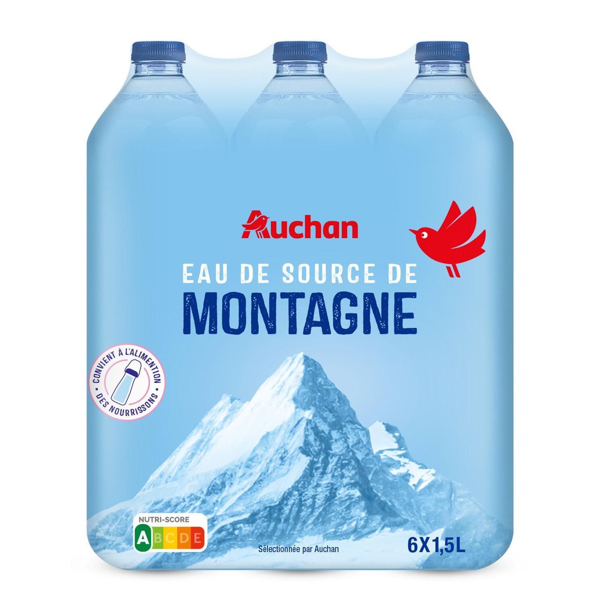 Voir la diapositive 2 : AUCHAN Eau de source de montagne 6x1,5l