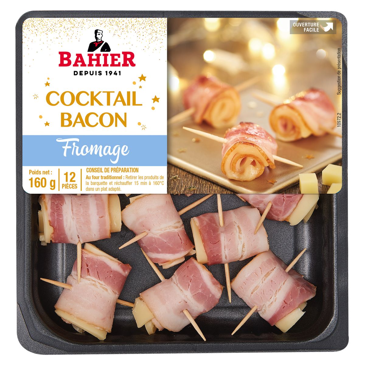 BAHIER Cocktail bacon et fromage enroulés apéritif 12 pièces 160g