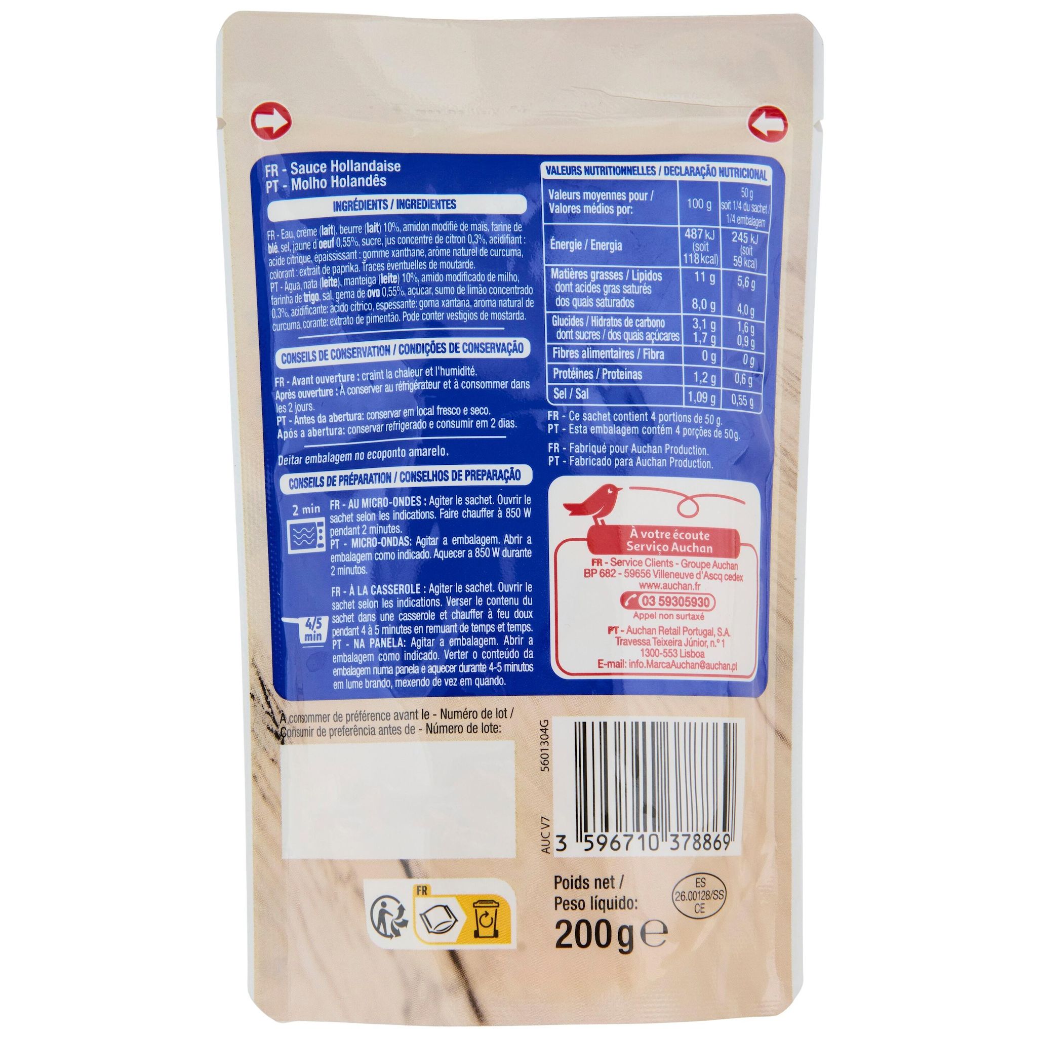 Voir la diapositive 2 : AUCHAN Sauce hollandaise prête à l'emploi sachet express 200g