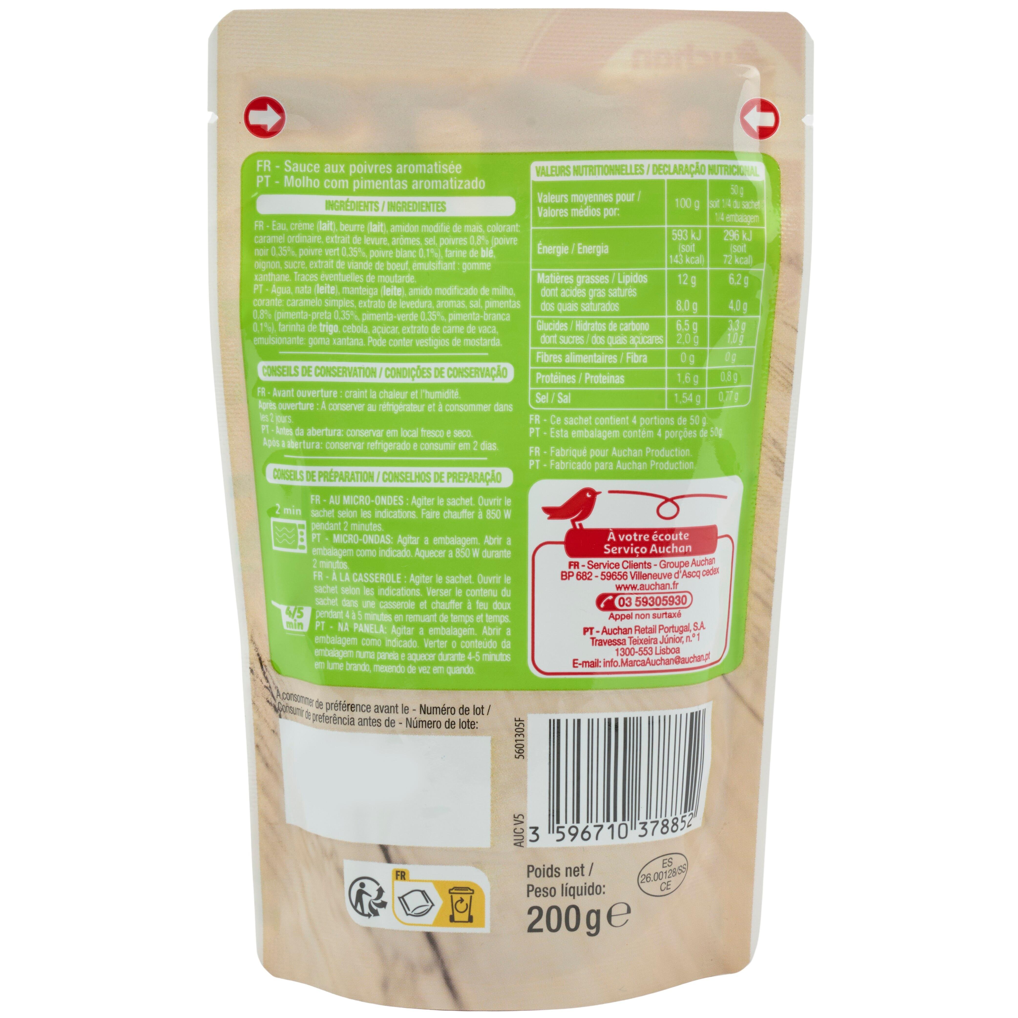 Voir la diapositive 3 : AUCHAN Sauce 3 poivres sachet 200g