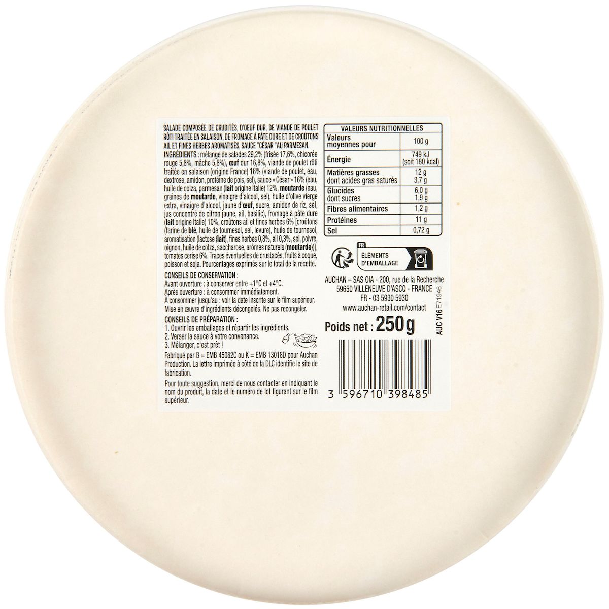 AUCHAN Salade césar sans couverts 250g