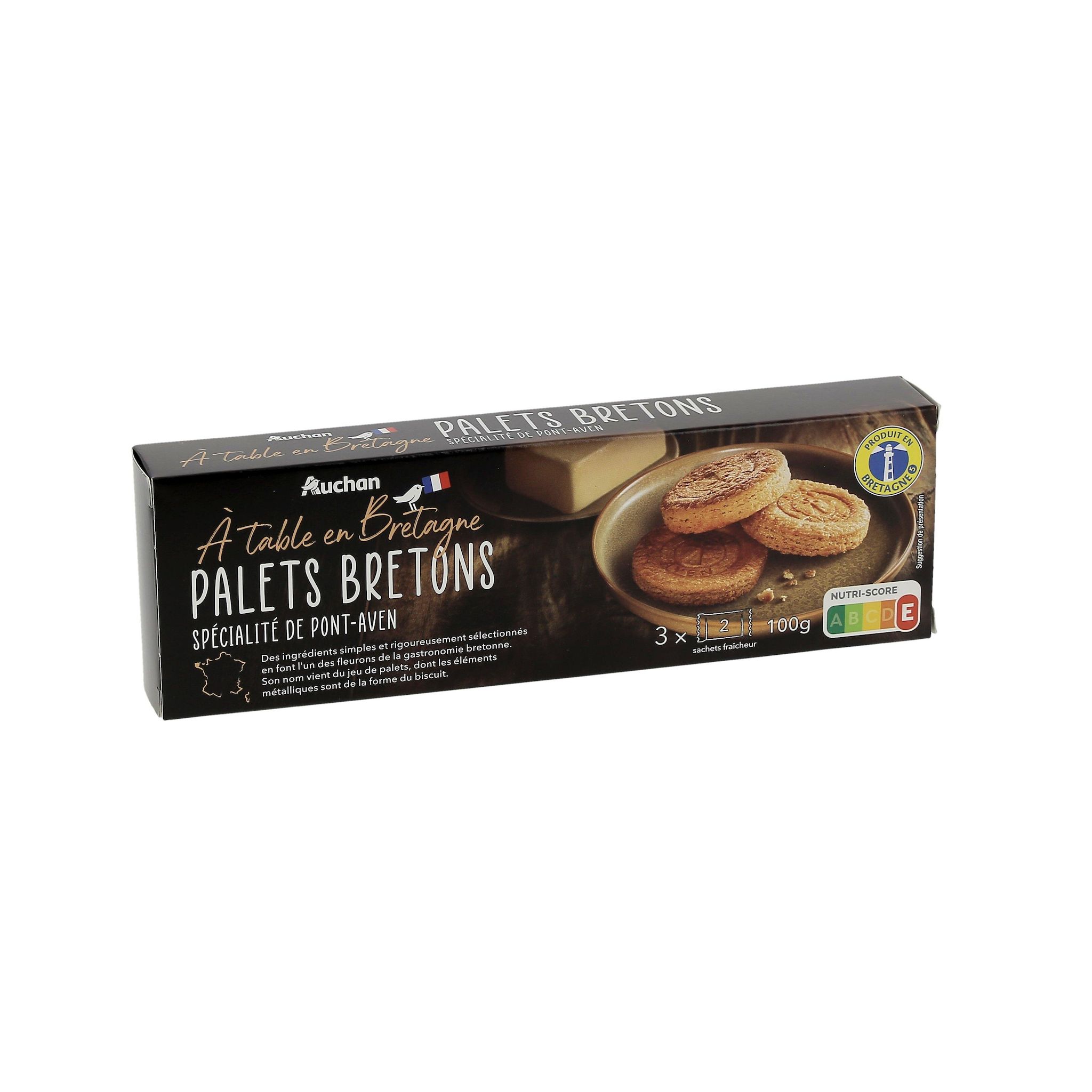 Voir la diapositive 2 : AUCHAN TERROIR Biscuits Palets bretons sachets fraîcheur 3x2 biscuits 100g