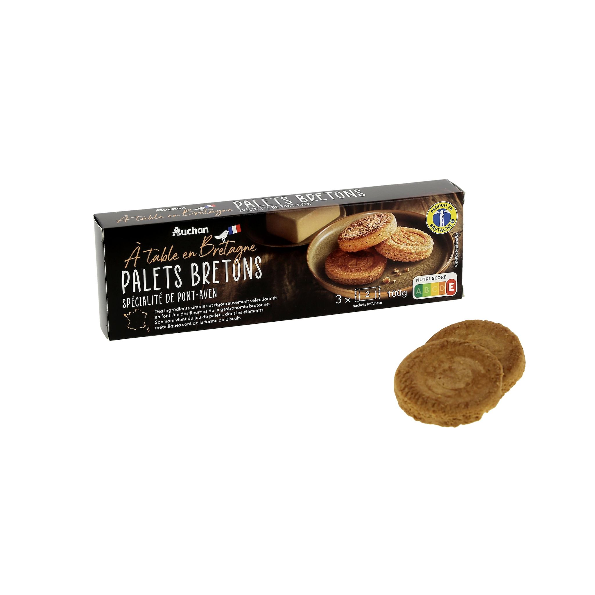 Voir la diapositive 3 : AUCHAN TERROIR Biscuits Palets bretons sachets fraîcheur 3x2 biscuits 100g