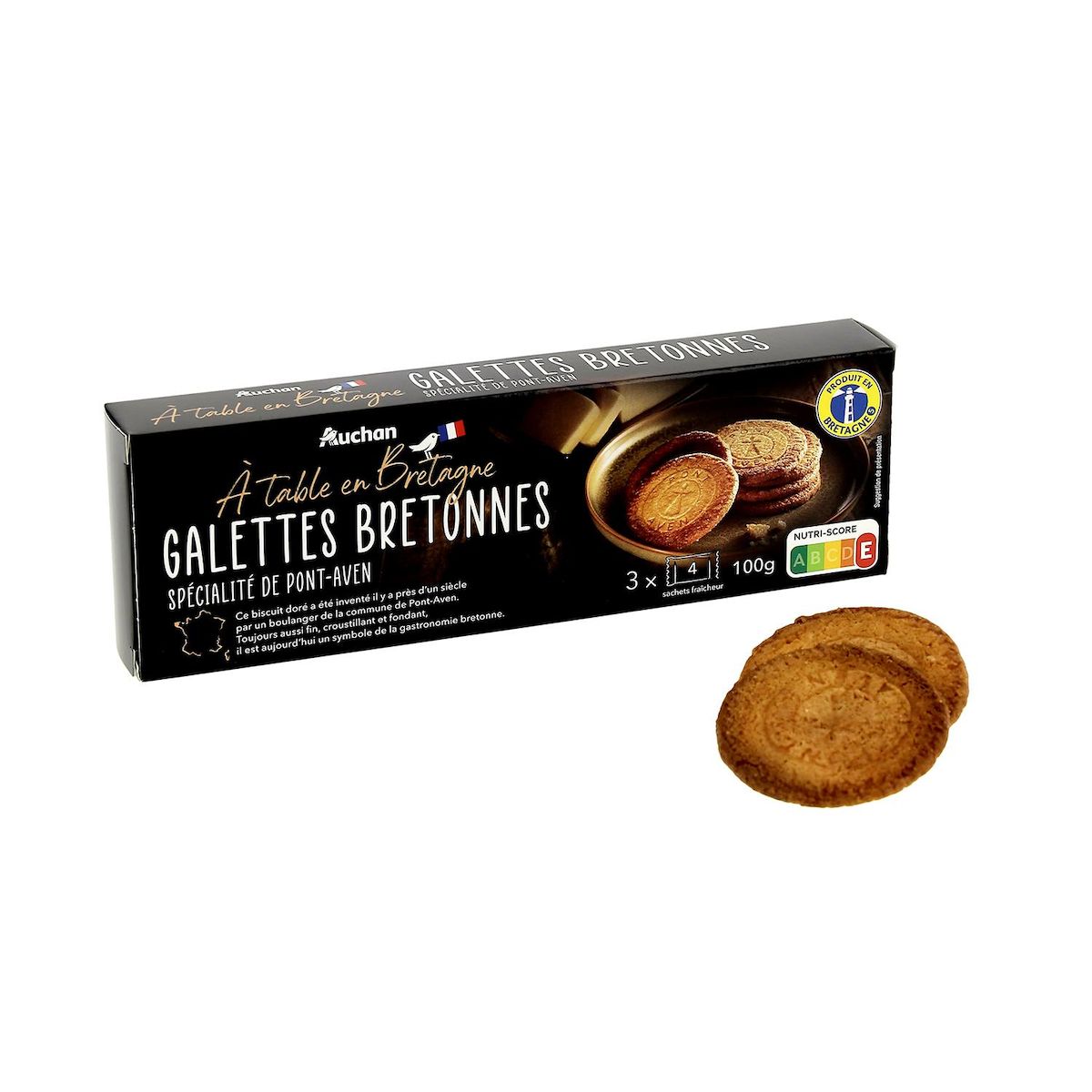 AUCHAN TERROIR Galettes bretonnes recette de Pont-Aven, sachets fraîcheur 3x4 biscuits 100g