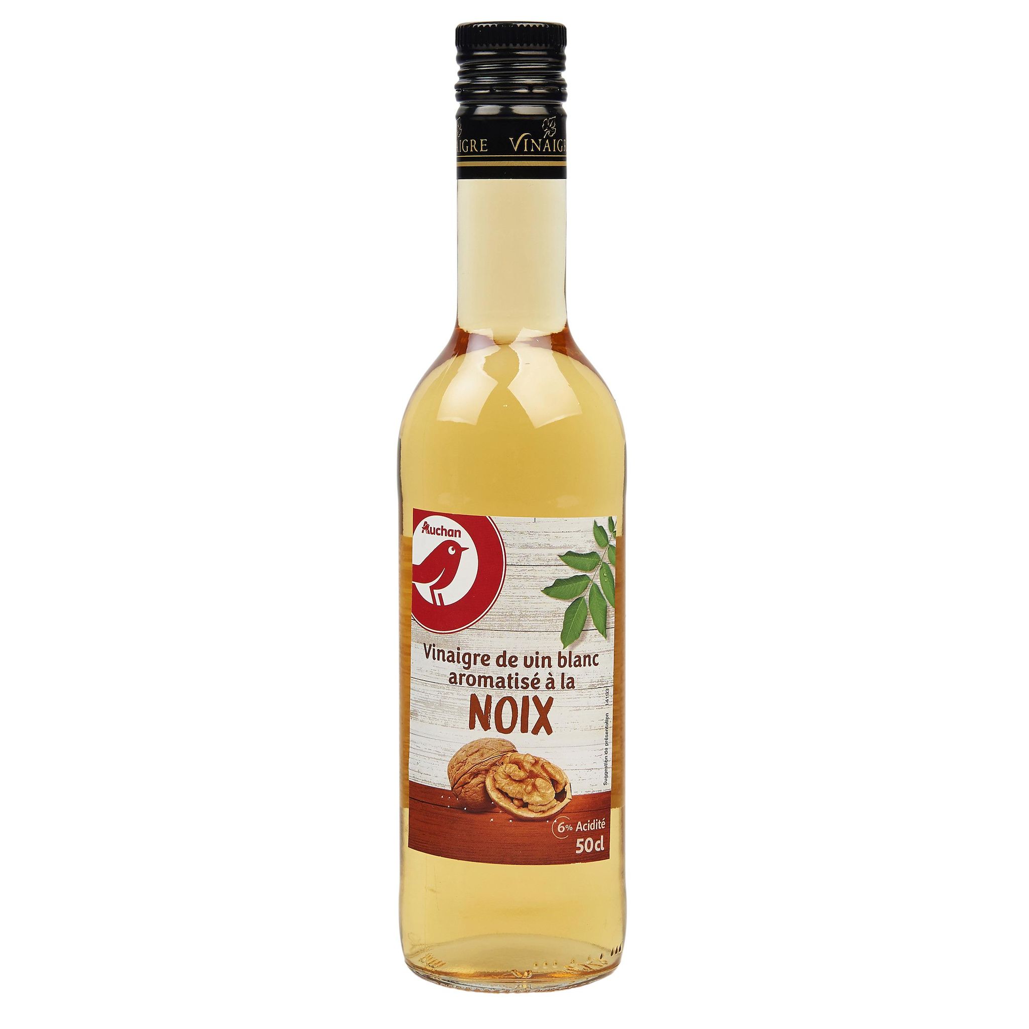 Voir la diapositive 2 : AUCHAN Vinaigre de vin blanc aromatisé à la noix 50cl