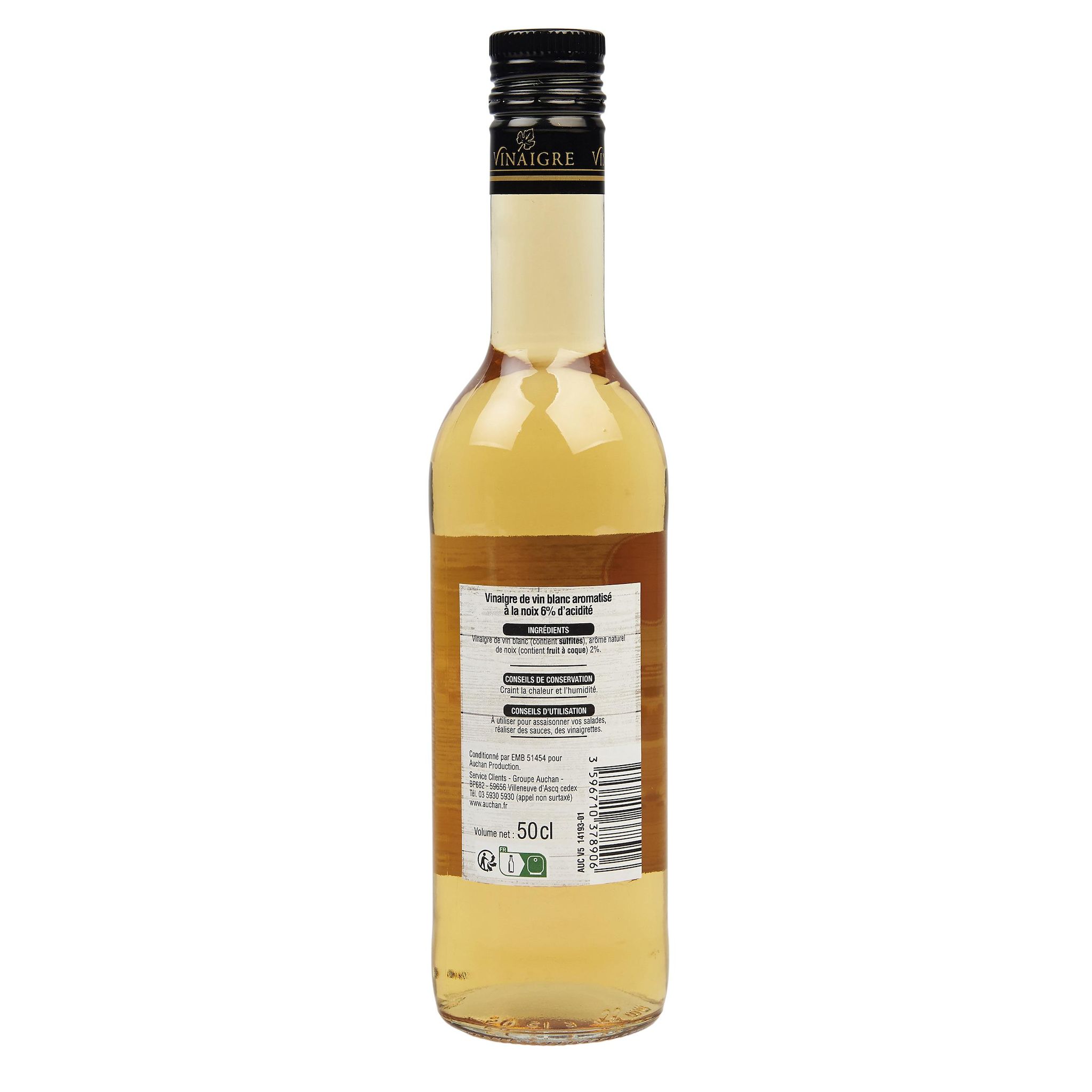 Voir la diapositive 3 : AUCHAN Vinaigre de vin blanc aromatisé à la noix 50cl