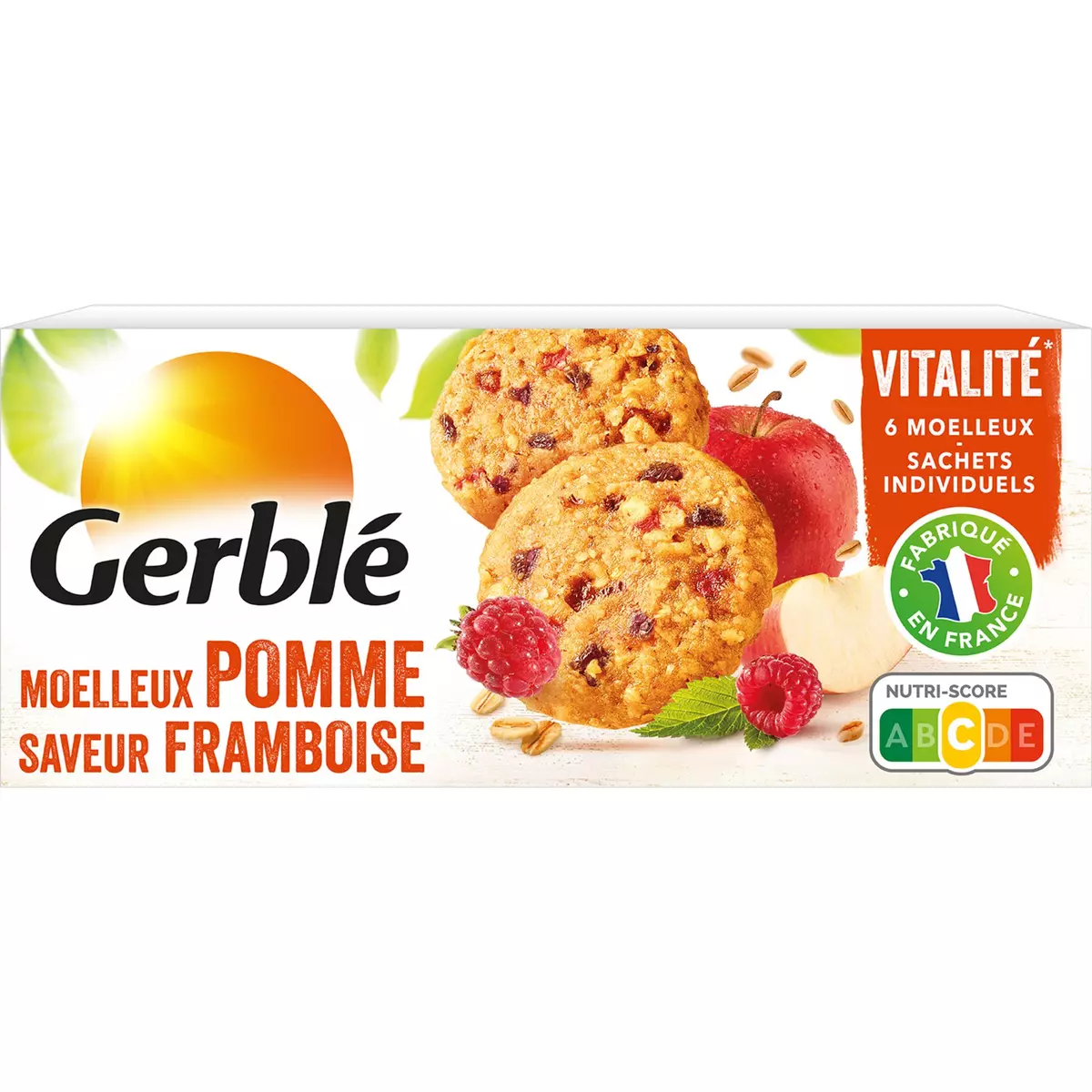 GERBLE Biscuits moelleux pomme framboise sachets individuels 6 biscuits 138g