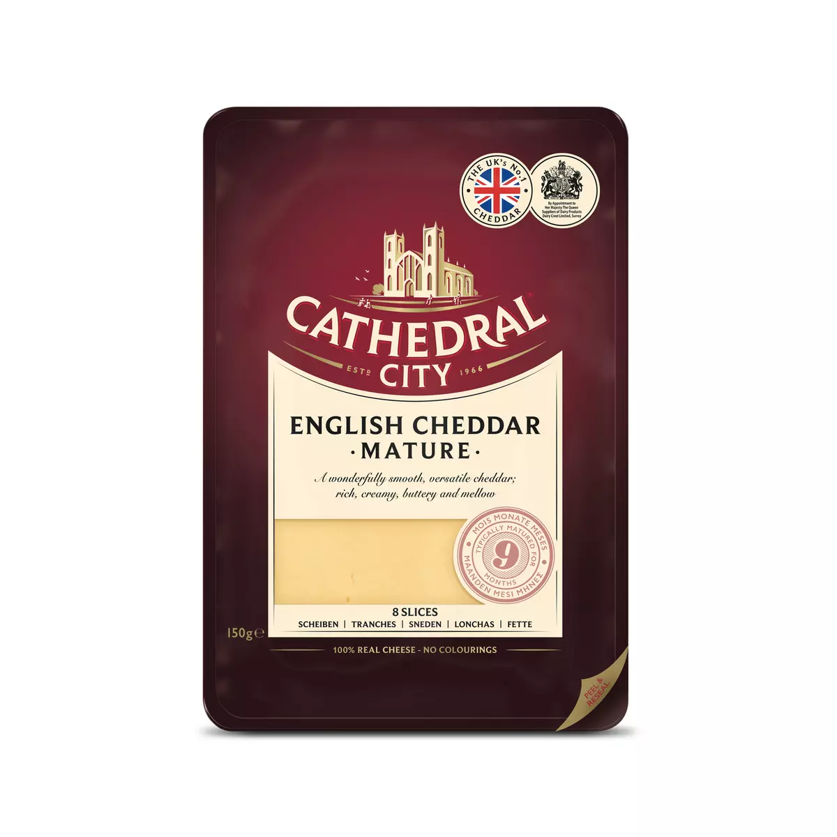 CATHEDRAL CITY English Cheddar en tranche affiné 9 mois 8 tranches 150g