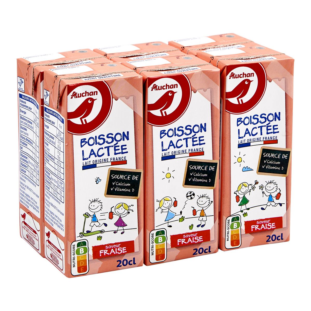 AUCHAN Lait arômatisé à la fraise UHT 6x20cl