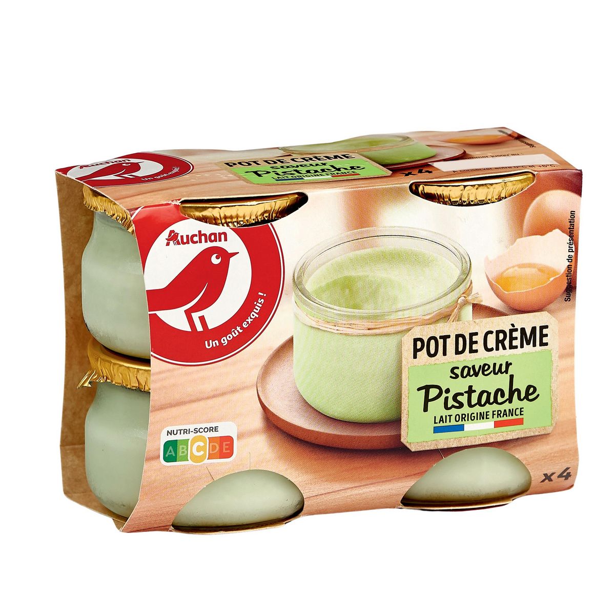 AUCHAN Petit pot de crème à la pistache 4x100g