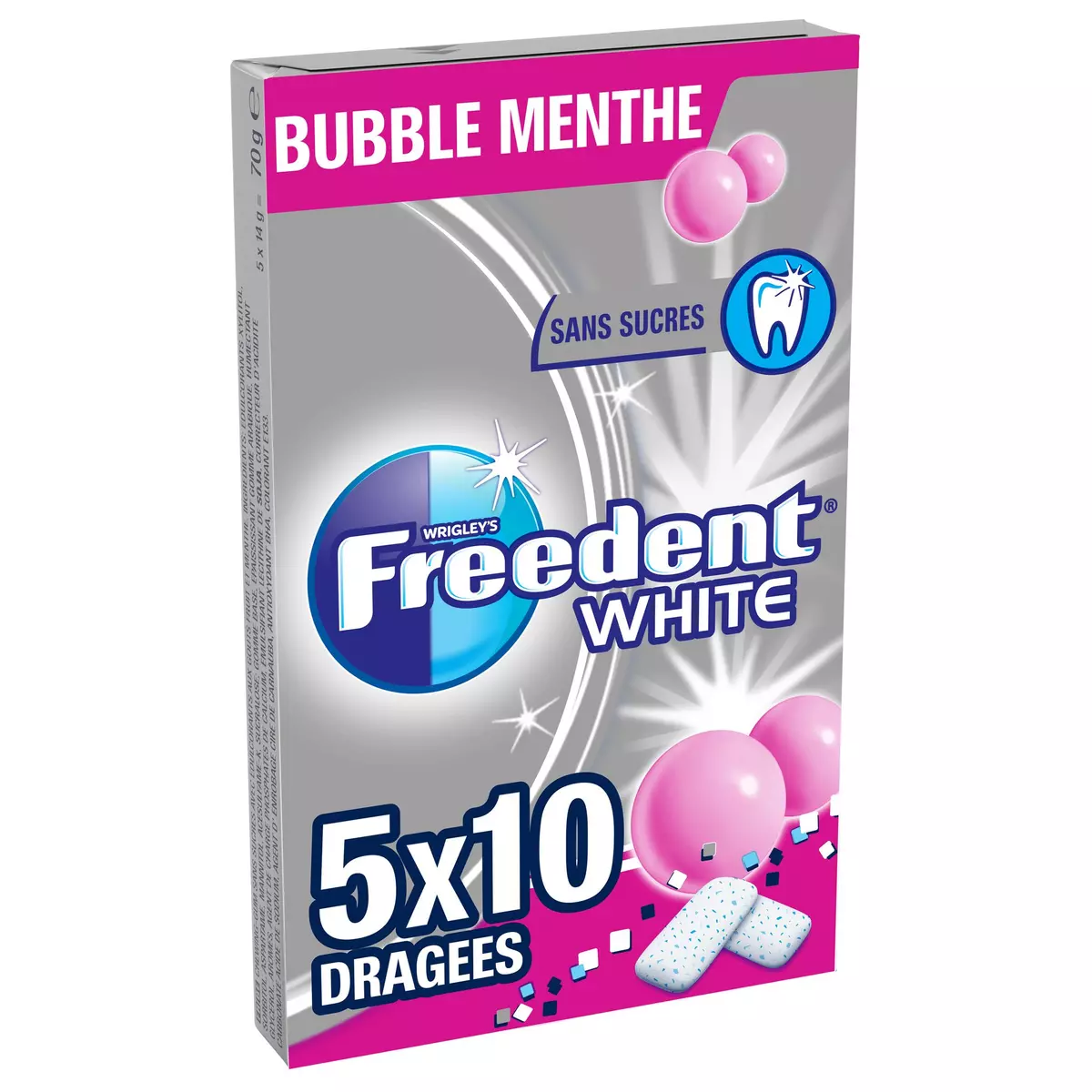 FREEDENT Bubble menthe sans sucres 50 dragées 70g