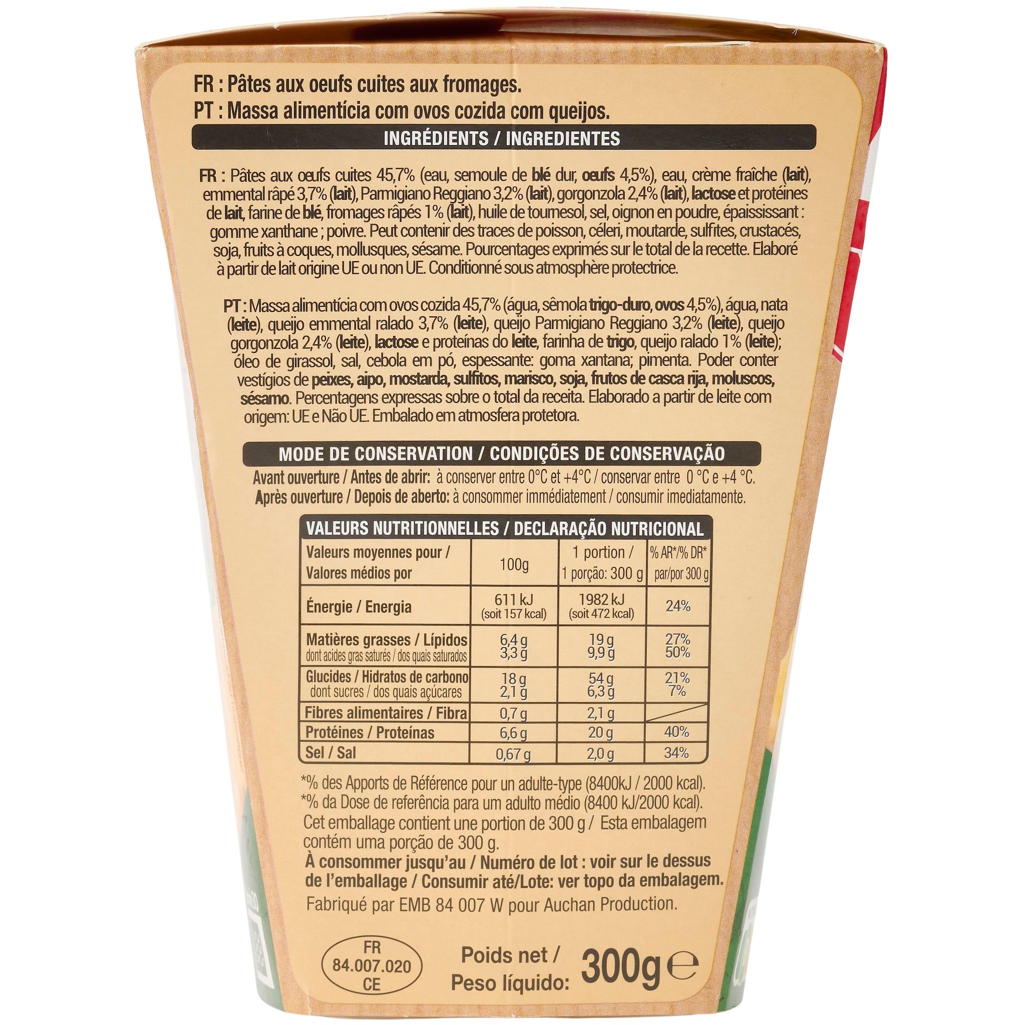 Voir la diapositive 2 : AUCHAN Box festonate aux fromages sans couverts 300g