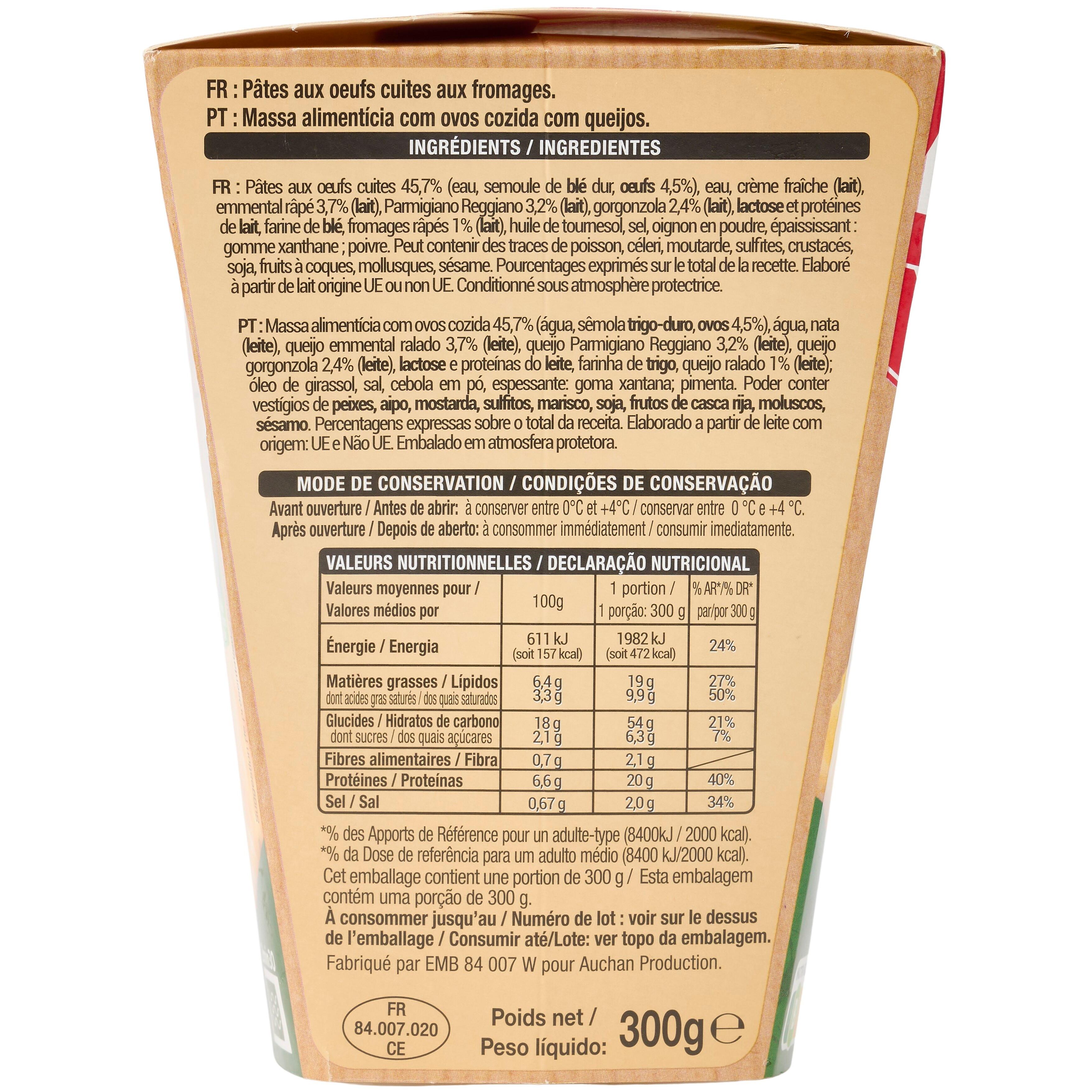 Voir la diapositive 3 : AUCHAN Box festonate aux fromages sans couverts 300g