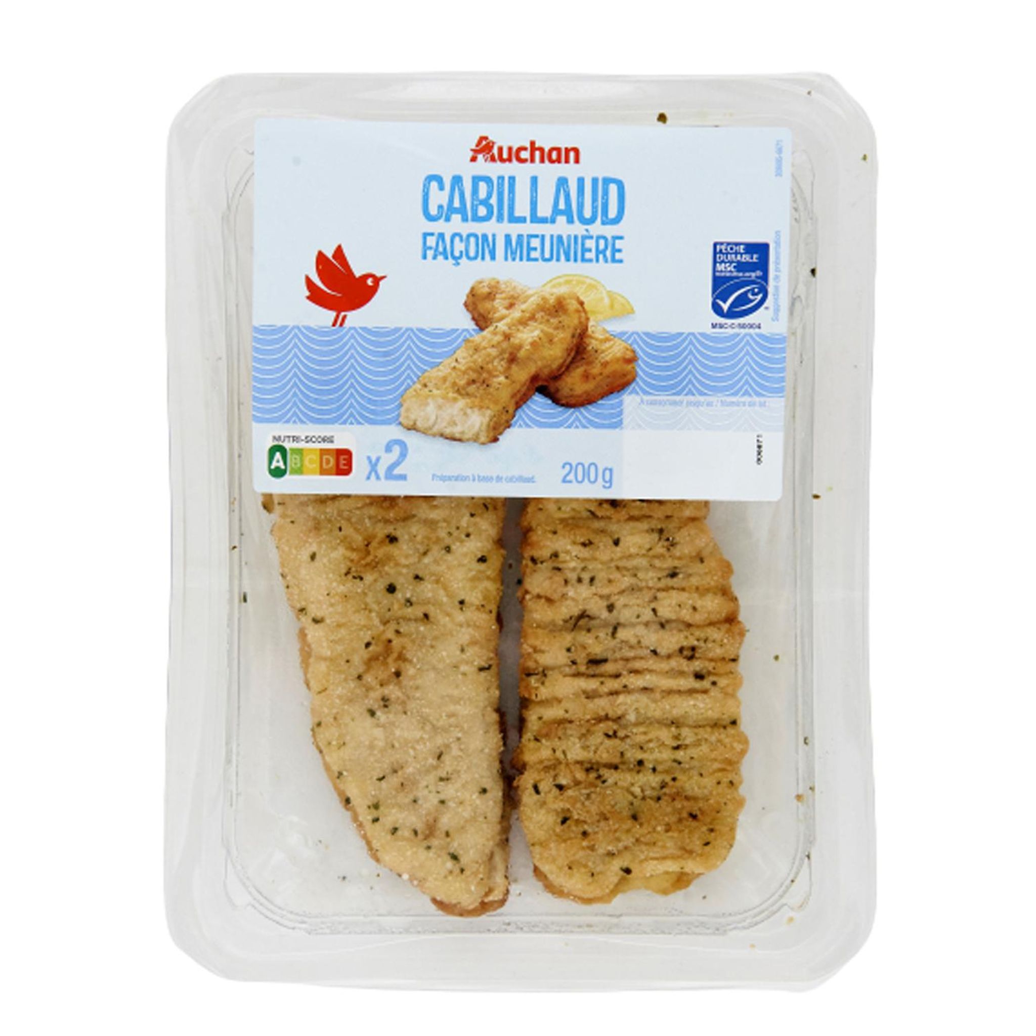 Voir la diapositive 4 : AUCHAN Cabillaud MSC panés façon meunière 2 pièces 200g
