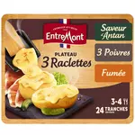 ENTREMONT Plateau fromage 3 raclettes fumée 3 poivres et saveur d'antan en tranches 24 tranches 600g