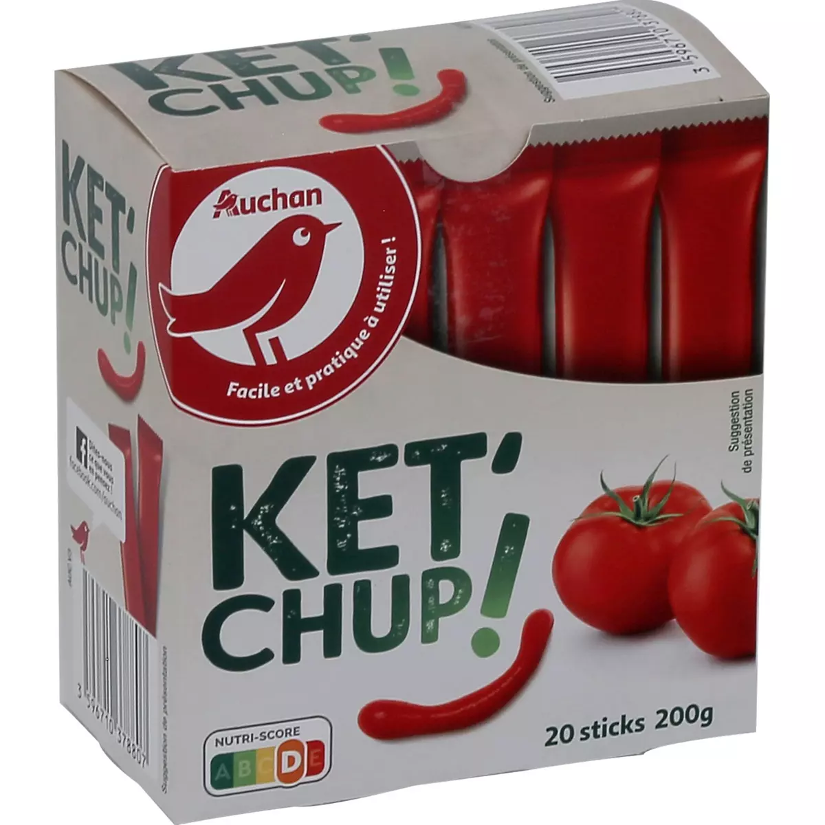 AUCHAN Ketchup en sticks 20 sticks 200g