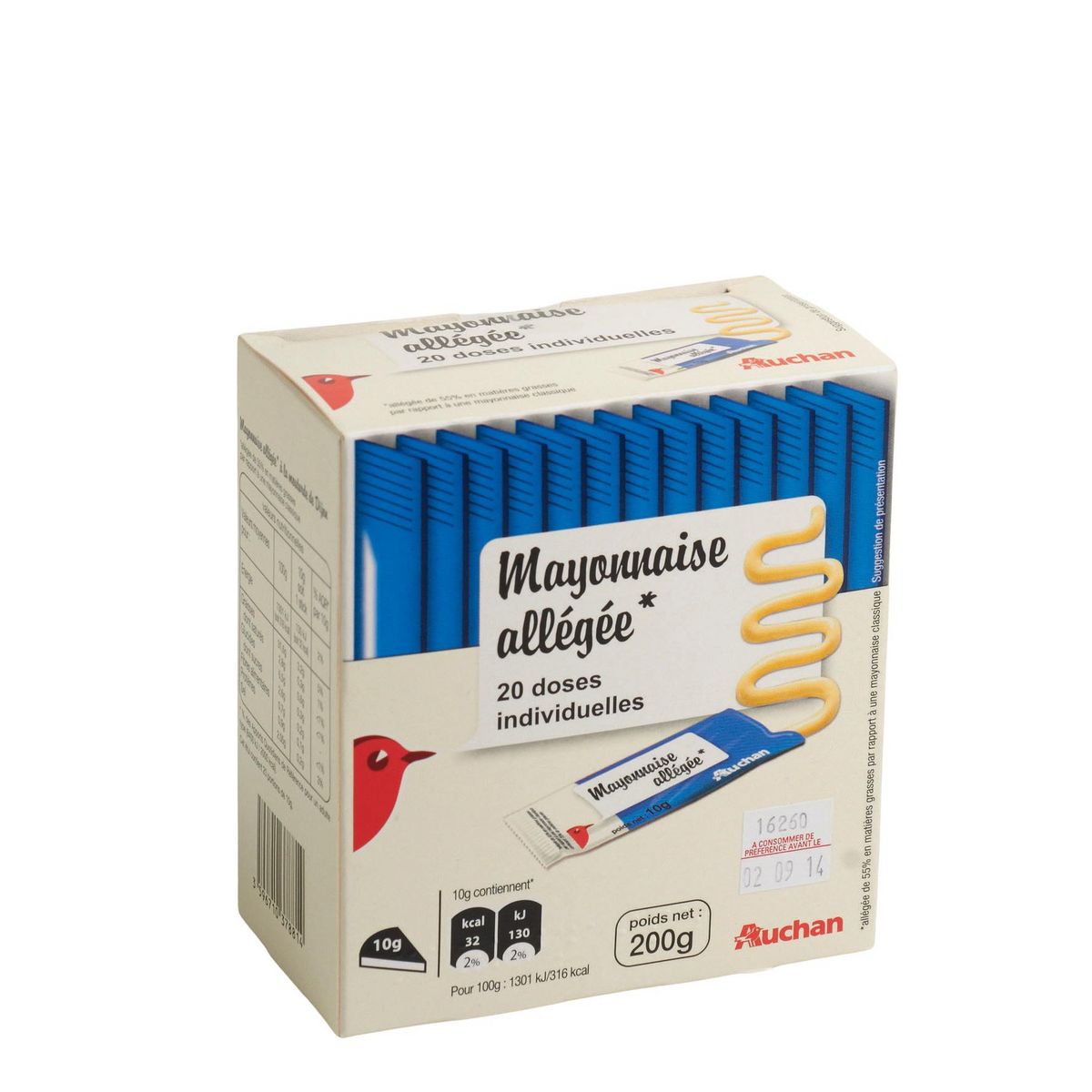 AUCHAN Mayonnaise allégée en étui 20 sticks 200g