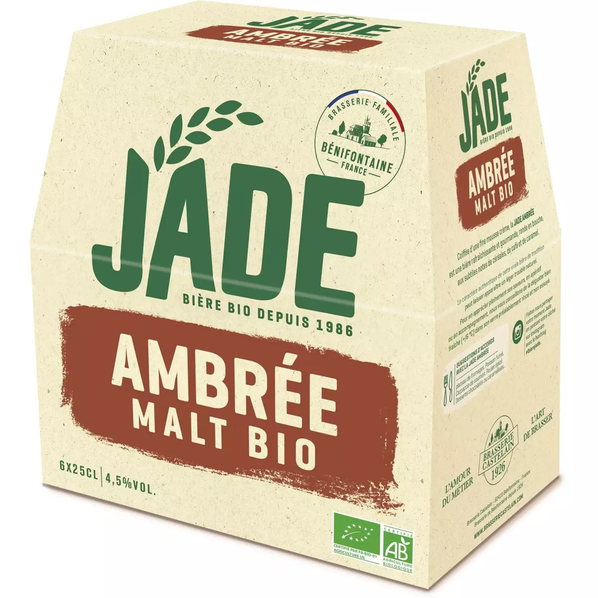 JADE Bière ambrée bio 4,5% bouteilles 6x25cl