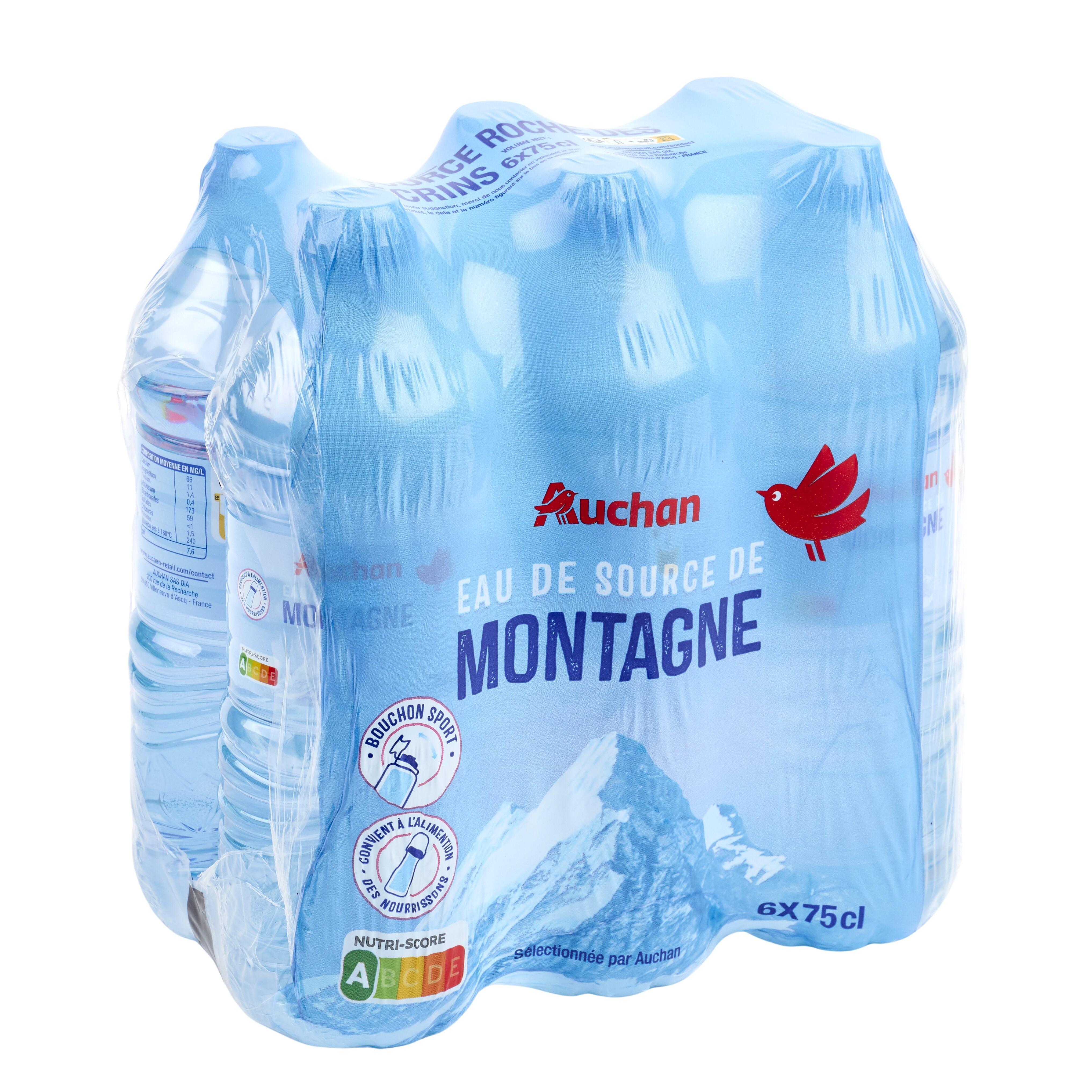 Voir la diapositive 2 : AUCHAN Eau de source montagne bouchon sport 6x75cl