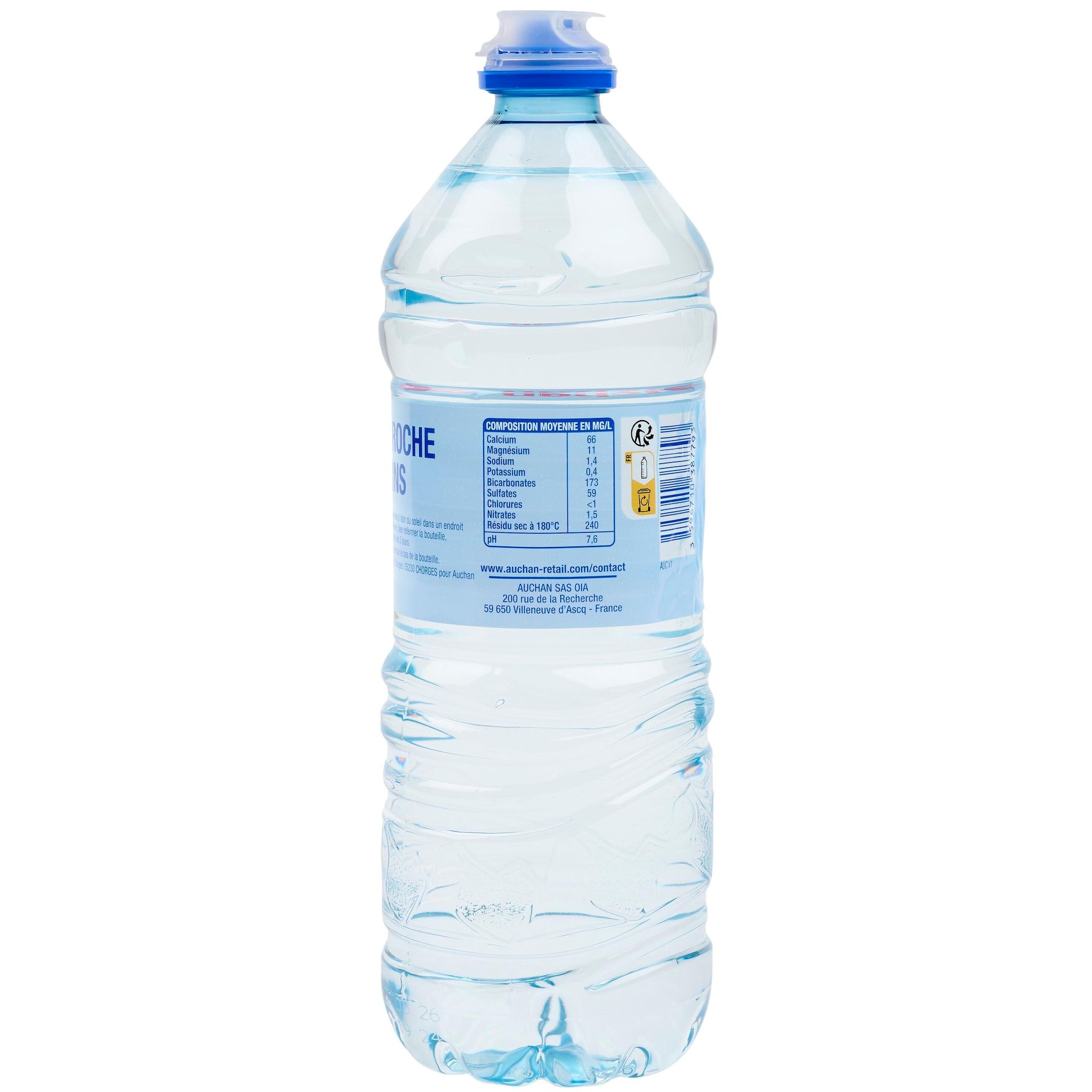 Voir la diapositive 2 : AUCHAN Eau de source montagne bouchon sport 75cl