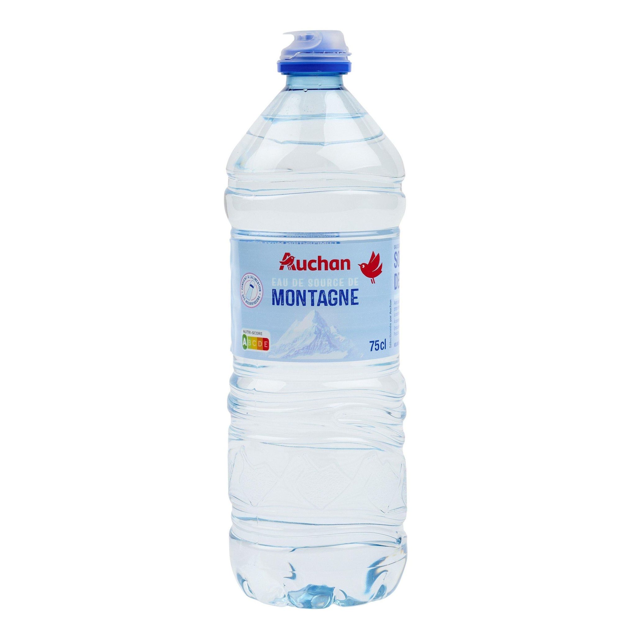 Voir la diapositive 3 : AUCHAN Eau de source montagne bouchon sport 75cl