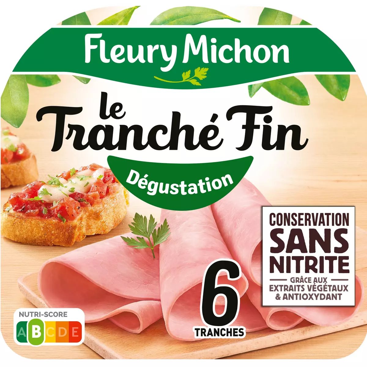 FLEURY MICHON Jambon tranché fin dégustation sans nitrite 6 tranches 180g